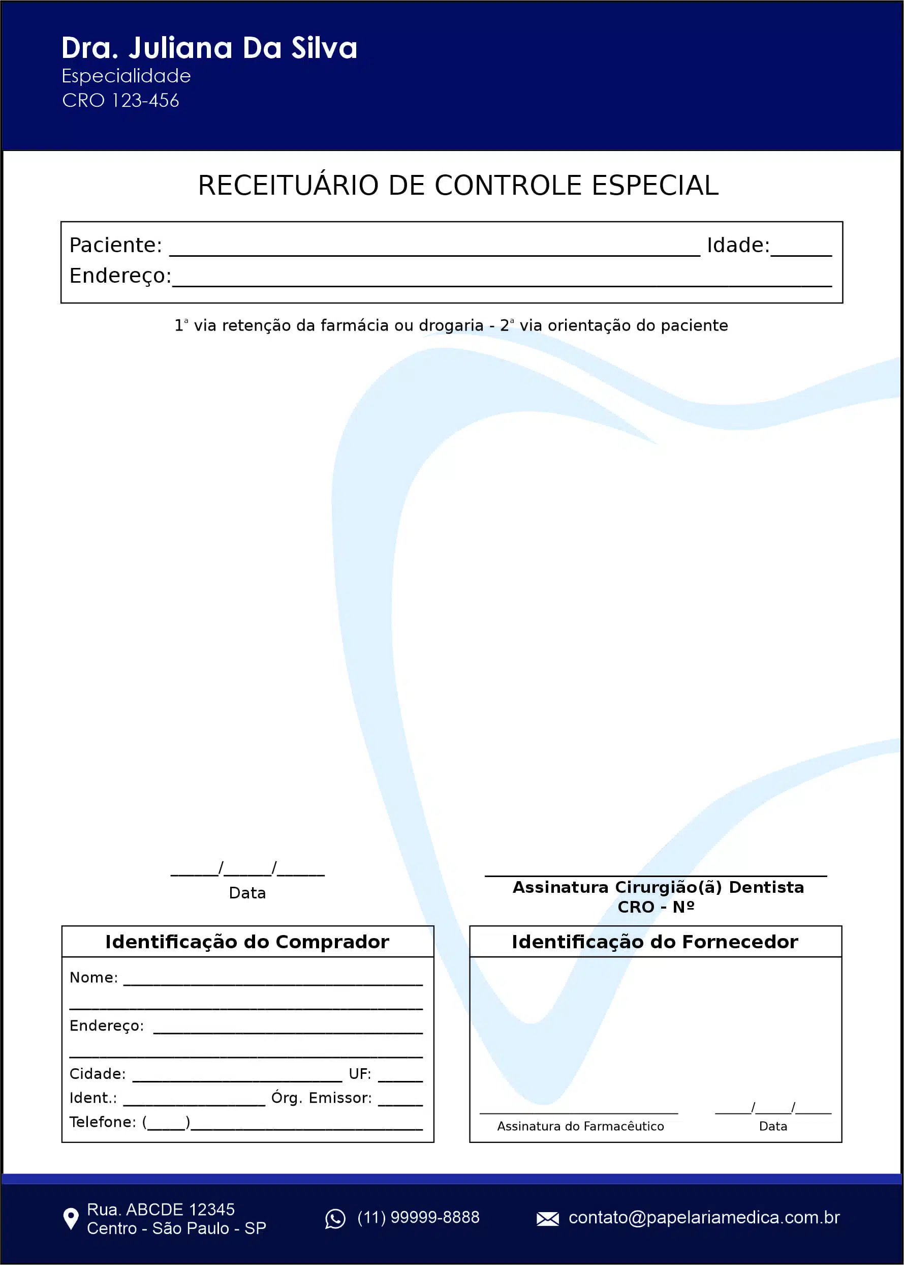 Receituário de Controle Especial Odontologia Colmar