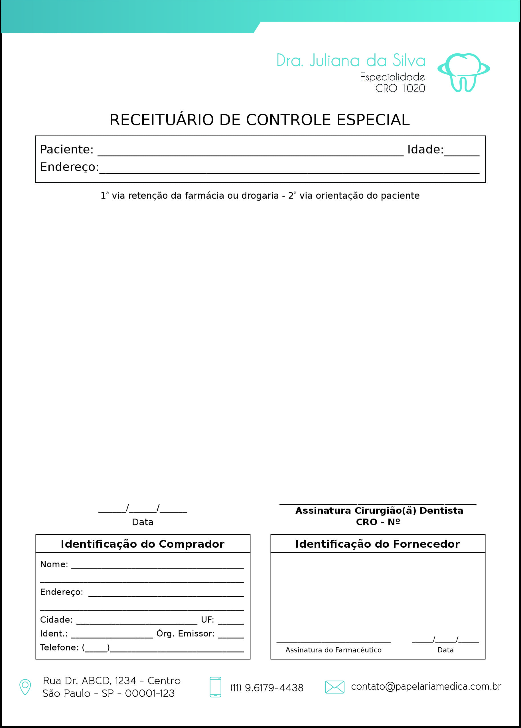 Receituário de Controle Especial Odontologia Lille