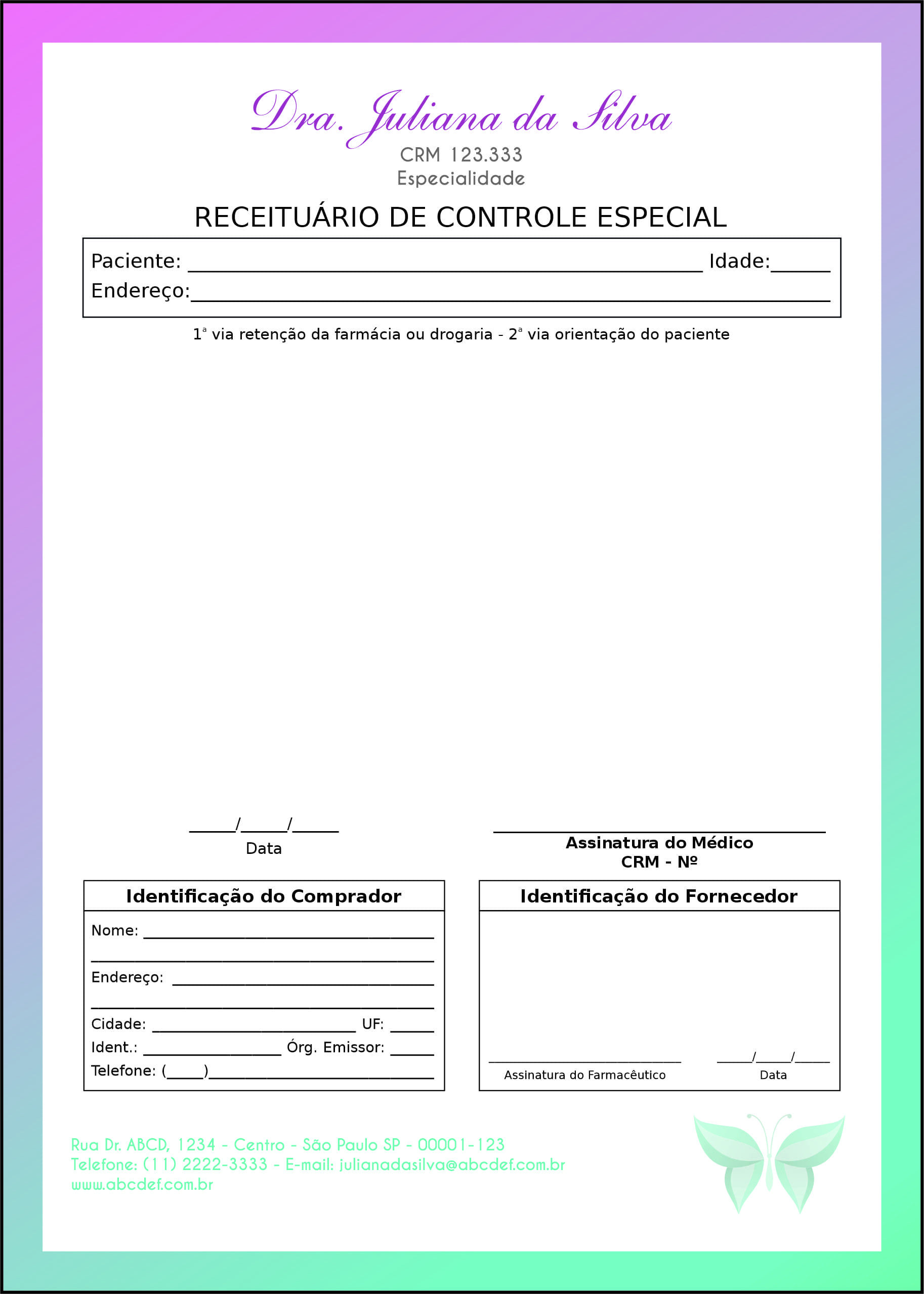 Receituário de Controle Especial Endocrinologia Victoria