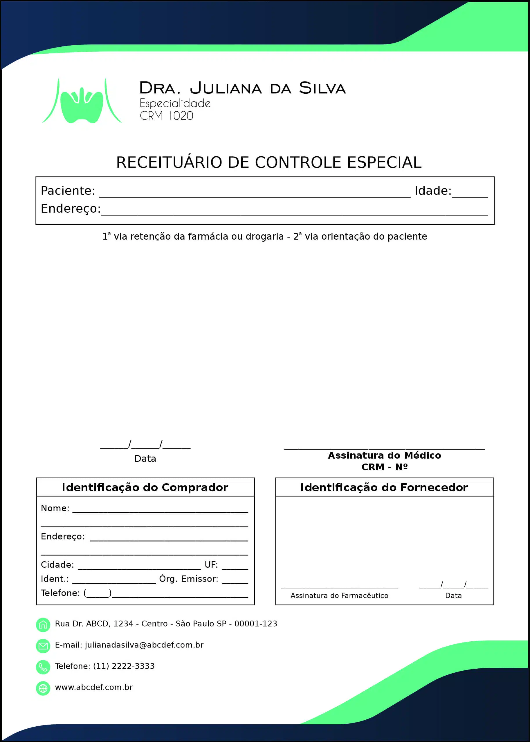 Receituário de Controle Especial Endocrinologista Ottawa