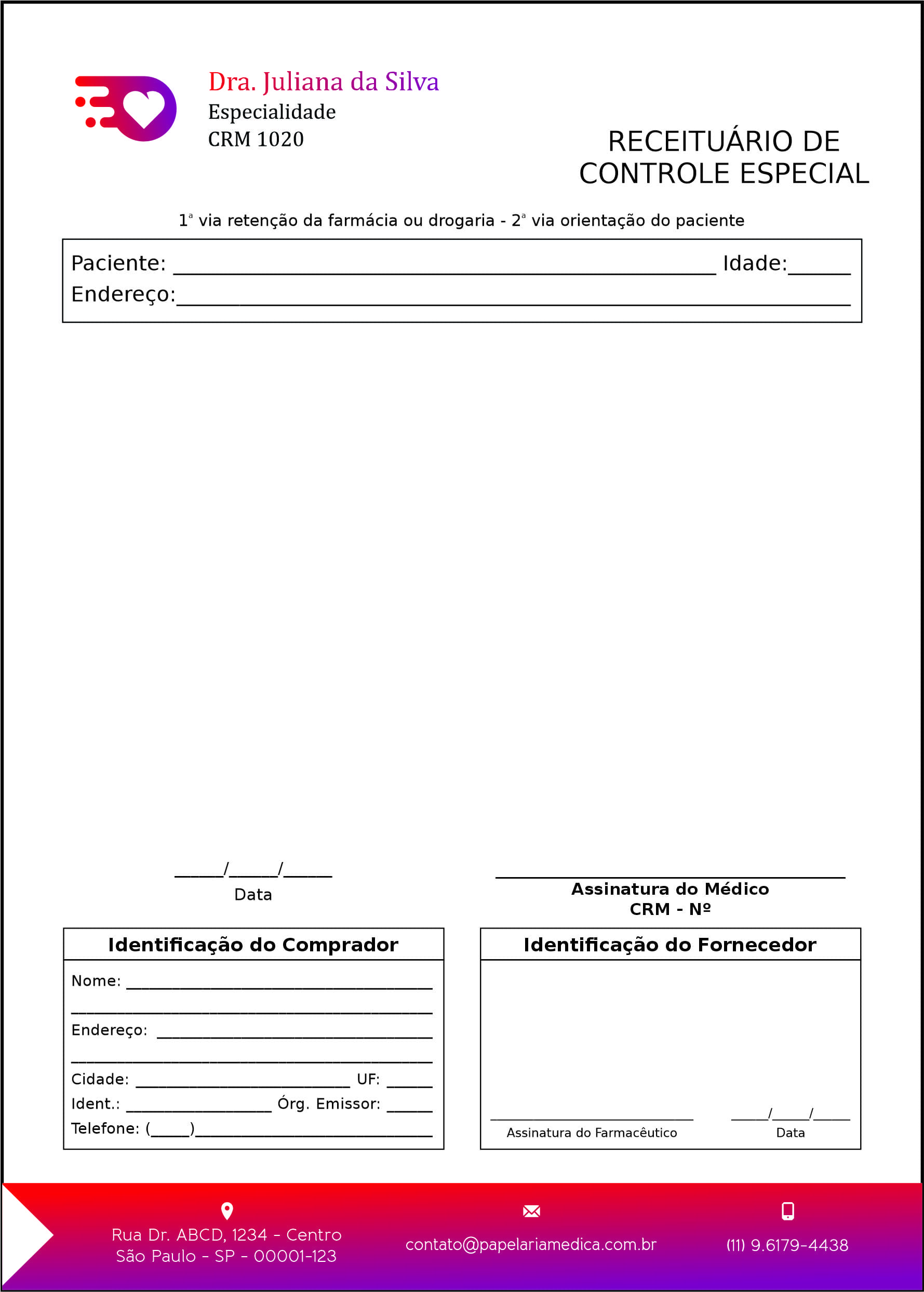 Receituário de Controle Especial Clínica Geral Damieta