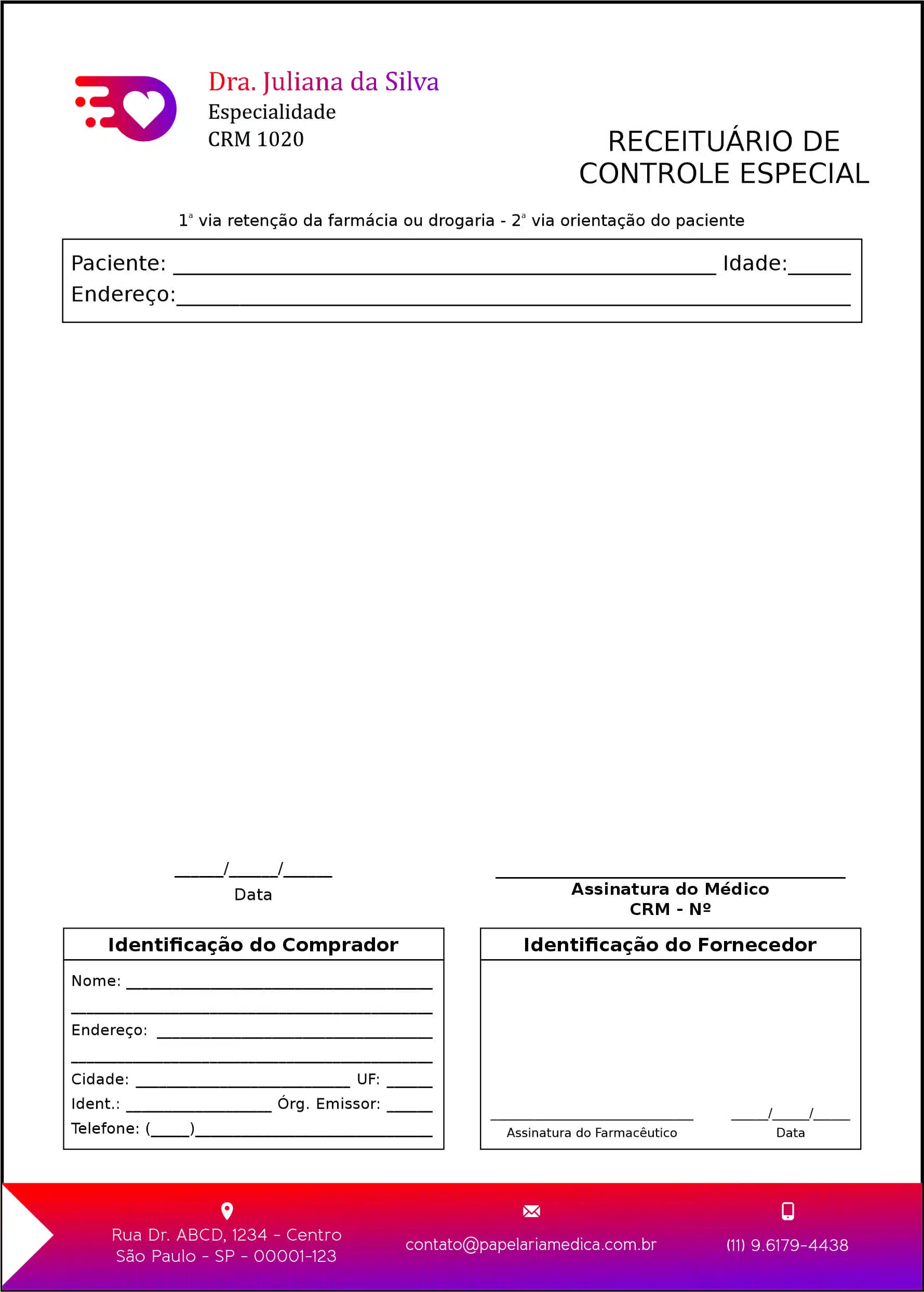 Receituário de Controle Especial Clínica Geral Damieta