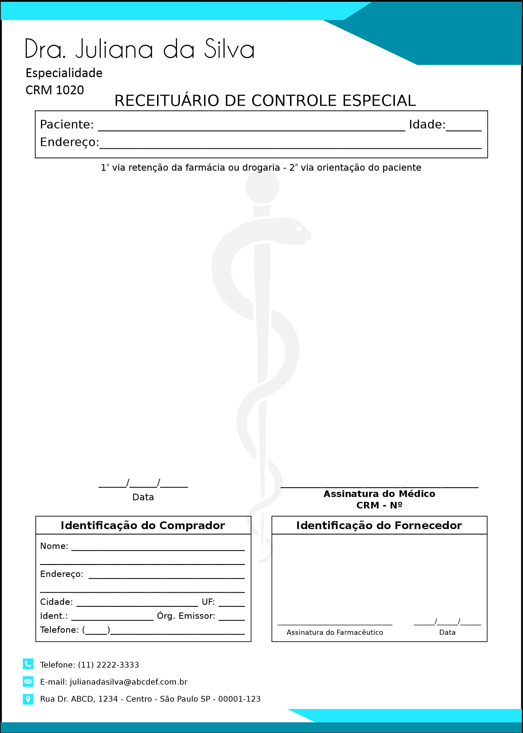 Receituário de Controle Especial Clínica Geral Assiute