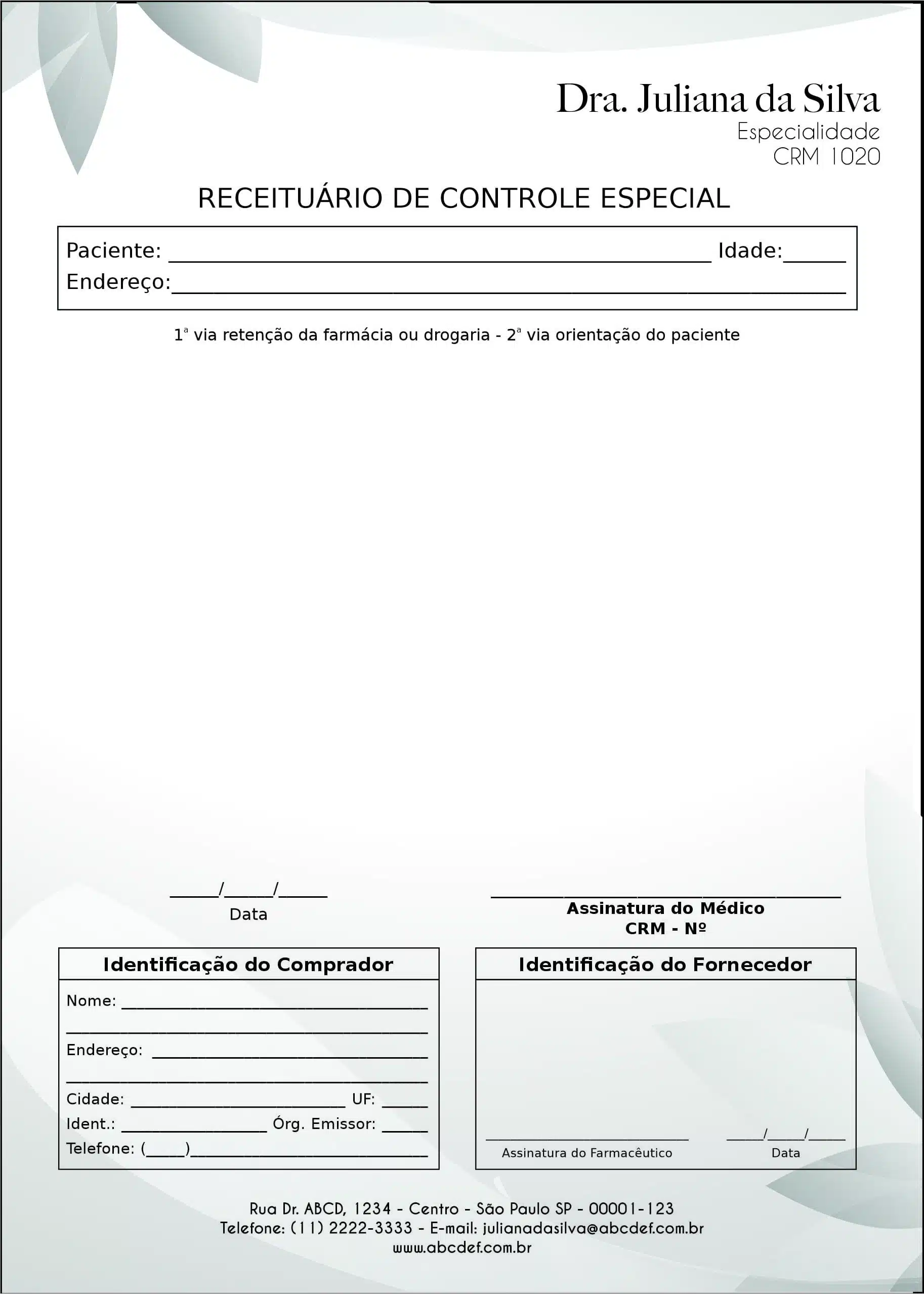 Receituário de Controle Especial Clínica Geral Faium