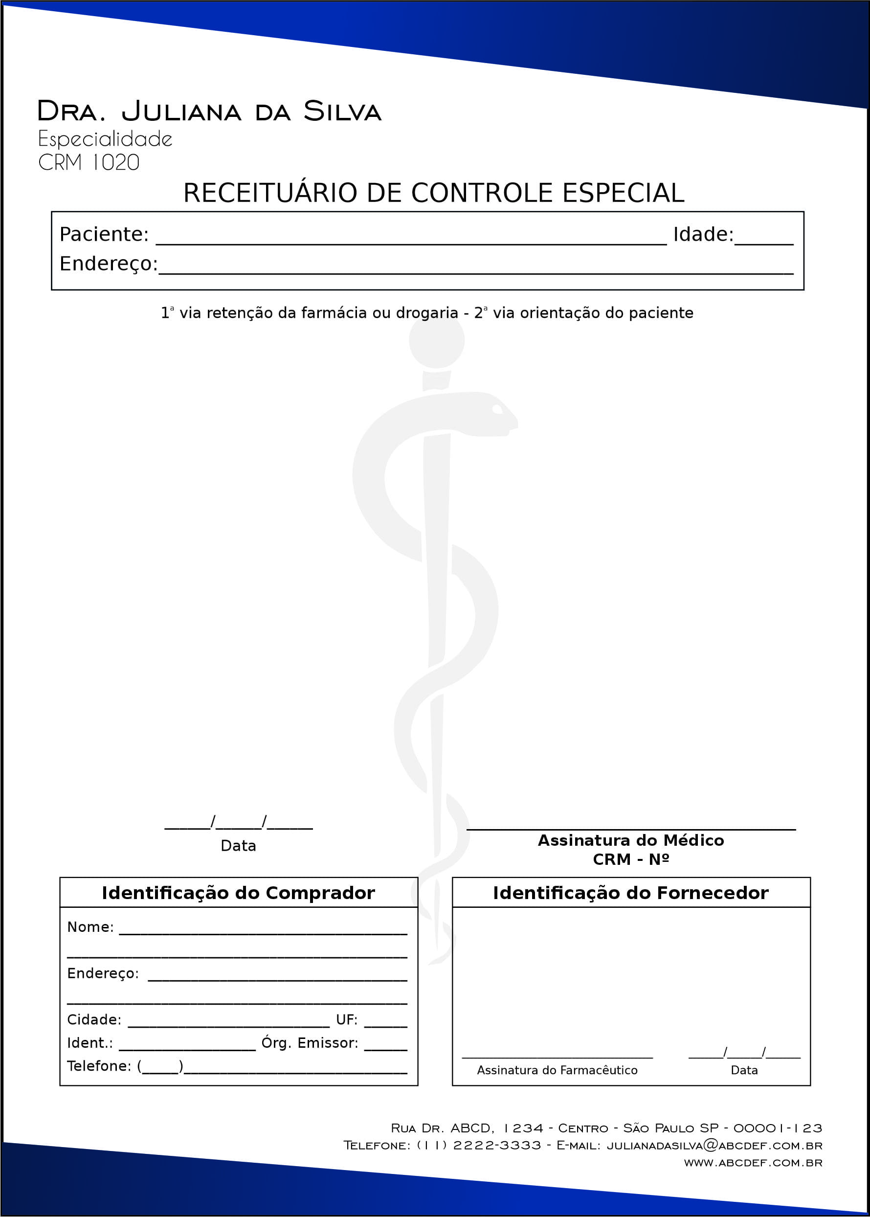 Receituário de Controle Especial Clínica Geral Latópolis