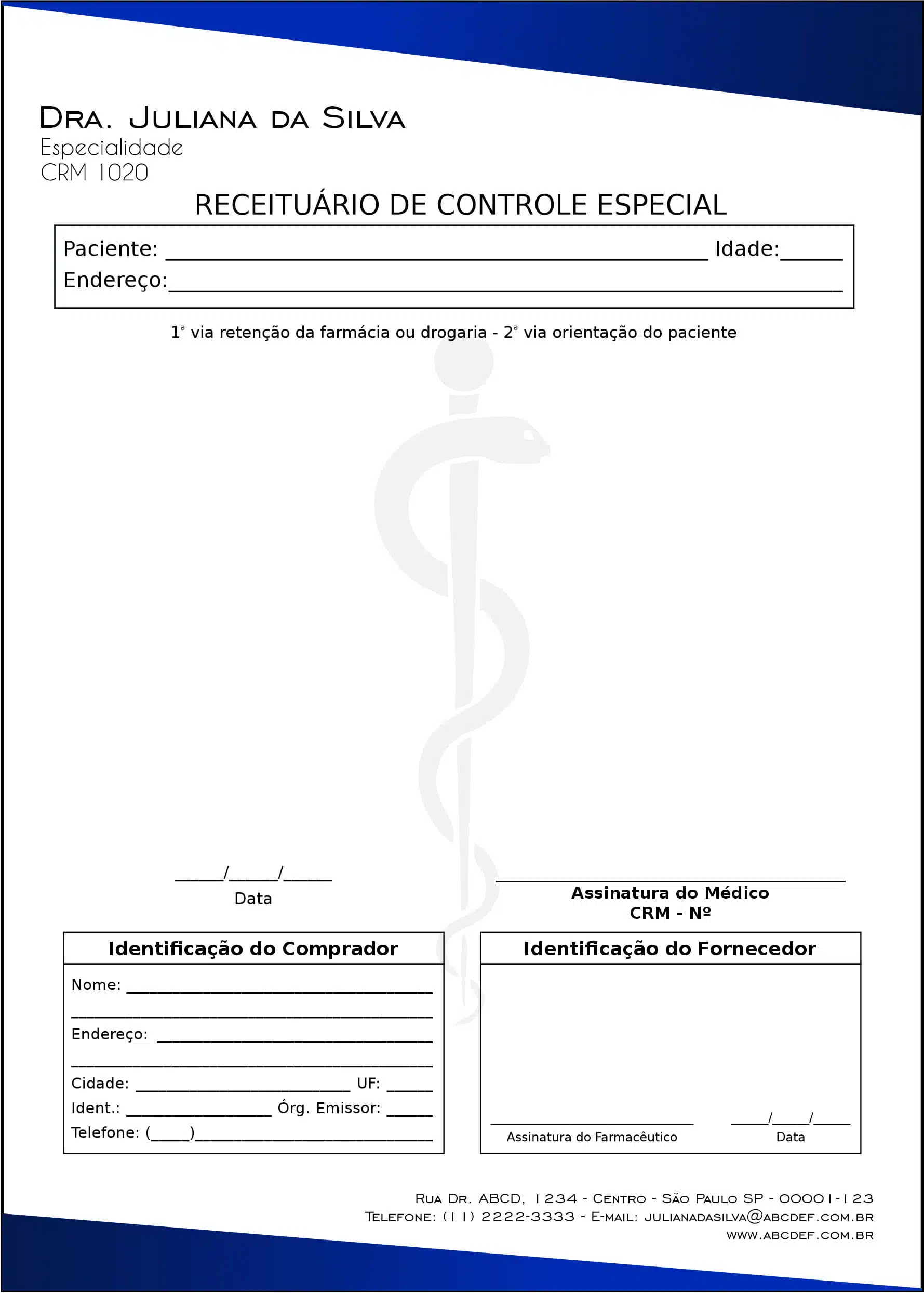 Receituário de Controle Especial Clínica Geral Latópolis