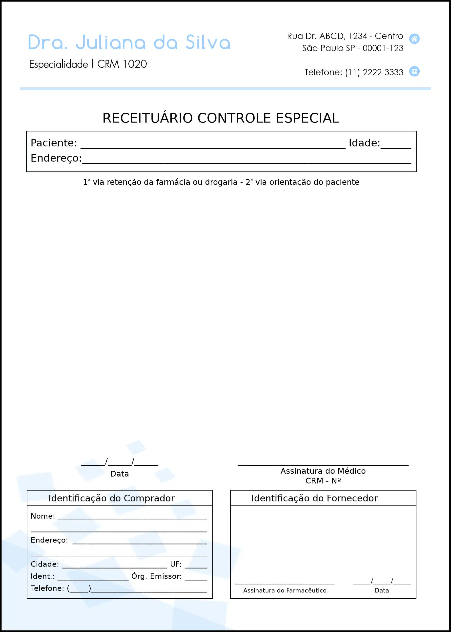 Receituário de Controle Especial Clínica Geral Minia