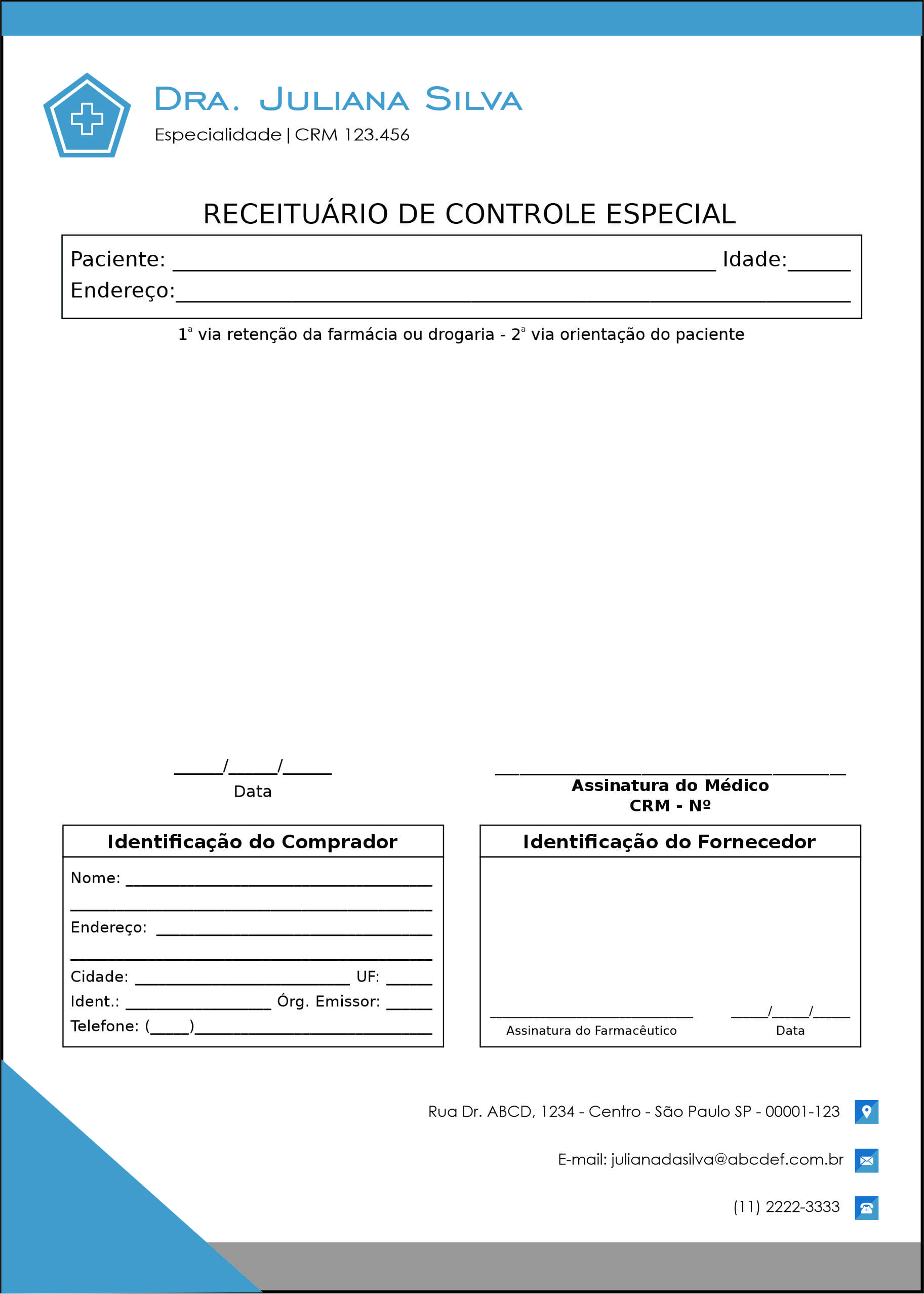 Receituário de Controle Especial Clínica Geral Dahab