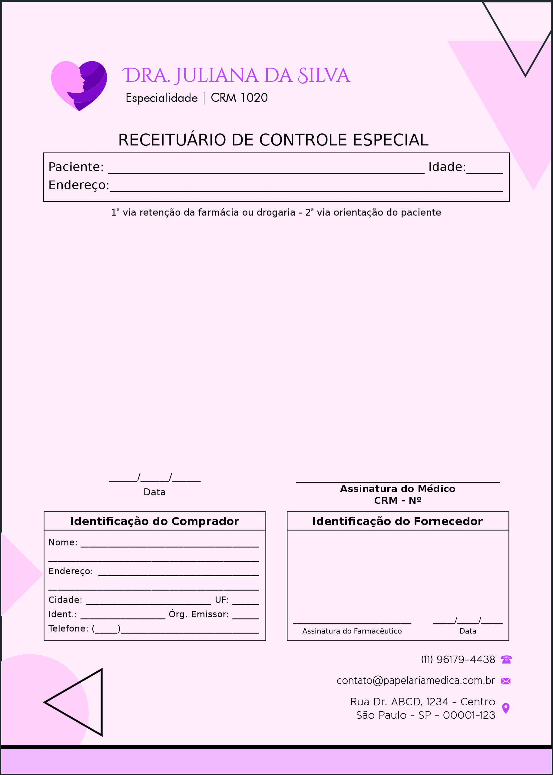 Receituário de Controle Especial Ginecologia Denver