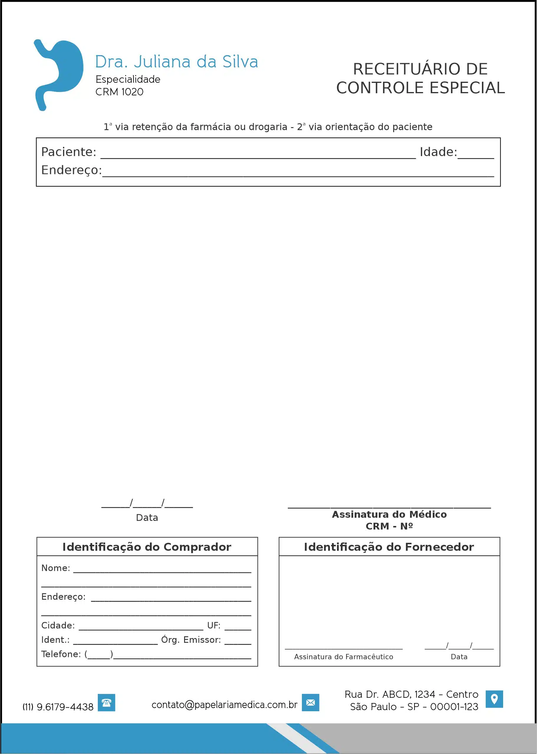 Receituário de Controle Especial Gastroenterologia Samara
