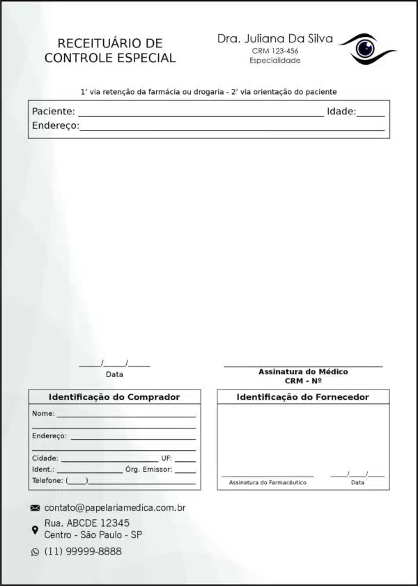 Receituário de Controle Especial Oftalmologia Estocolmo