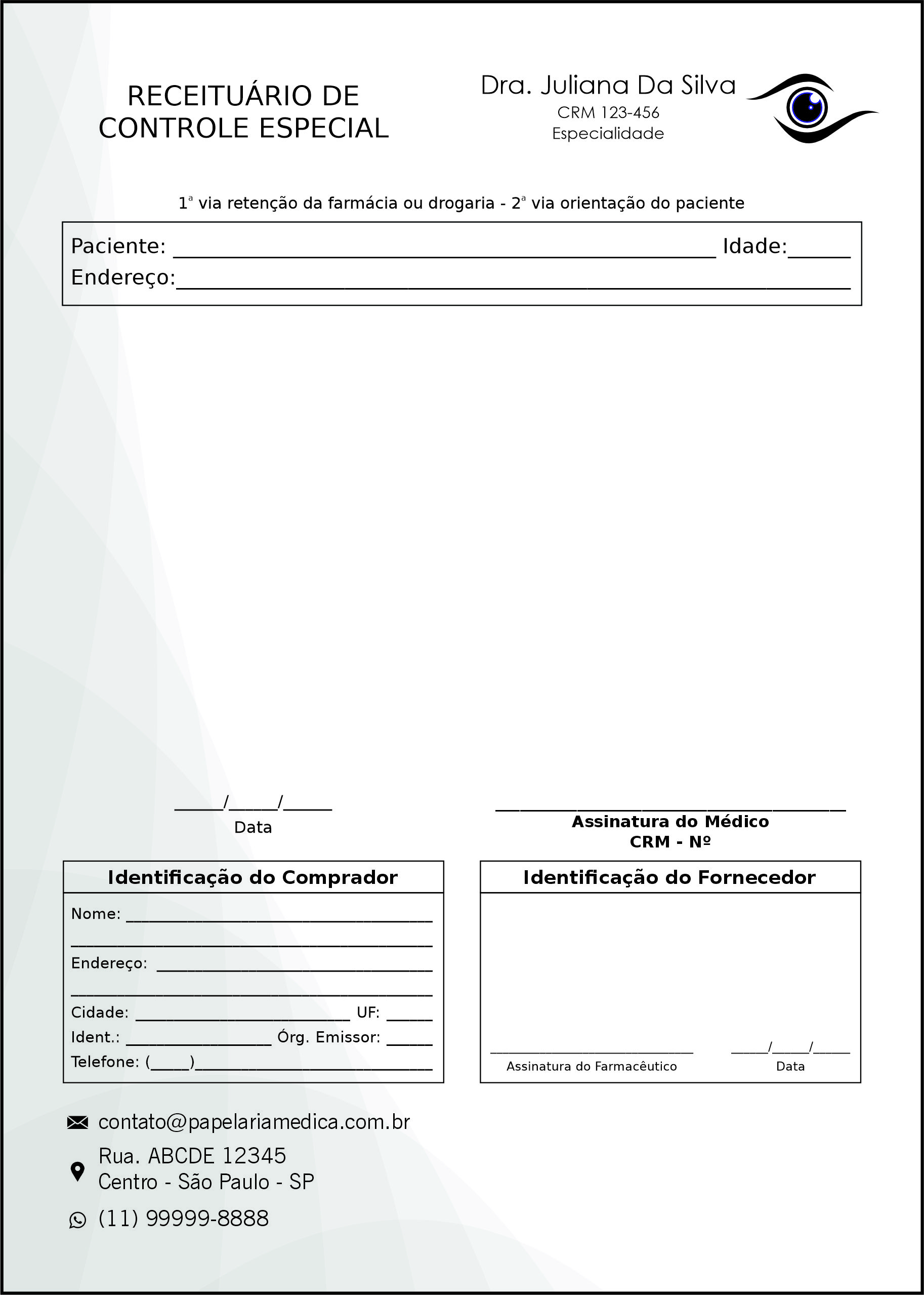 Receituário de Controle Especial Oftalmologia Estocolmo