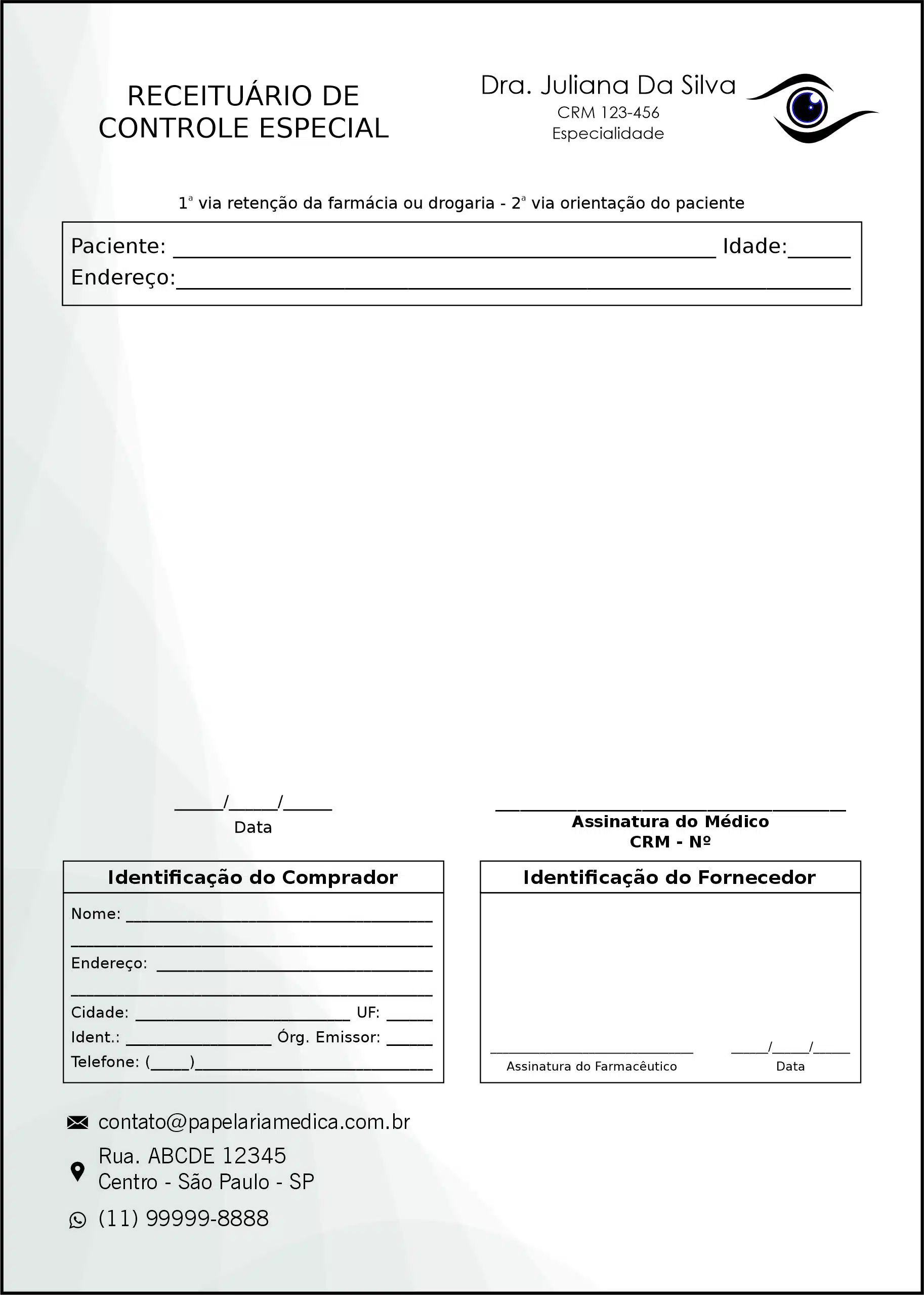 Receituário de Controle Especial Oftalmologia Estocolmo