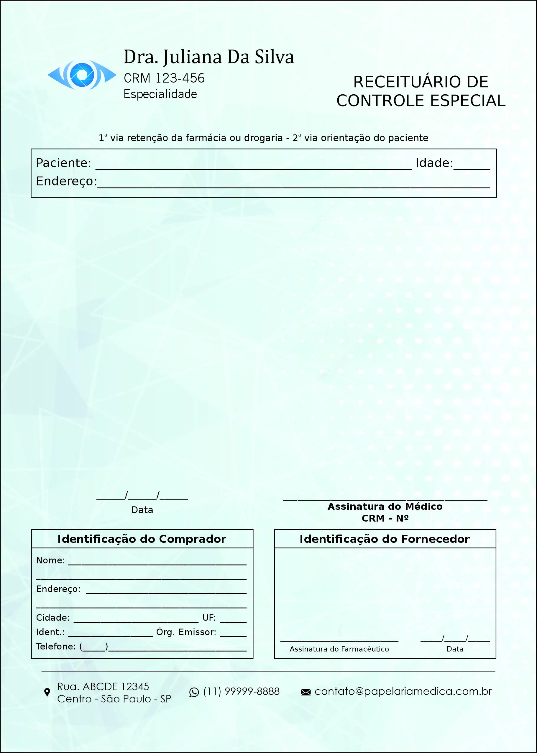 Receituário de Controle Especial Oftalmologia Gotemburgo