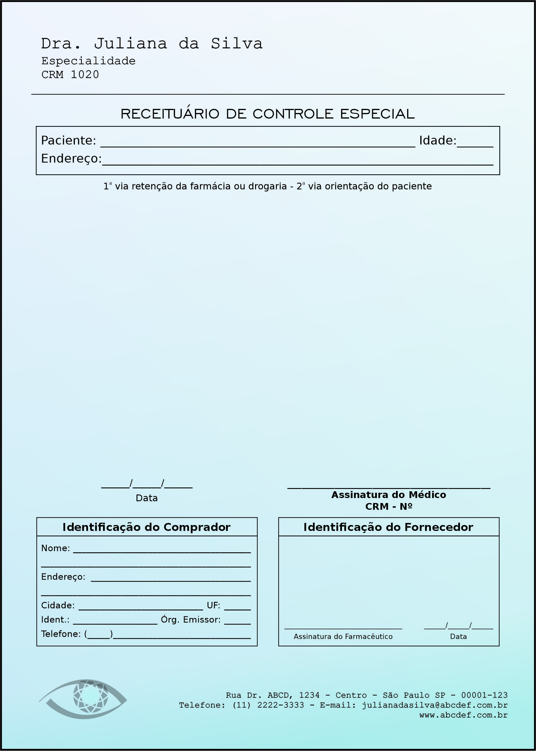Receituário de Controle Especial Oftalmologia Kiruna