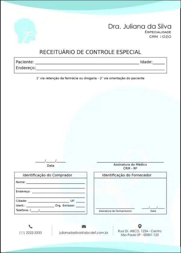 Receituário de Controle Especial Otorrinolaringologia Madrid Receituário de Controle Especial Otorrinolaringologia Madrid