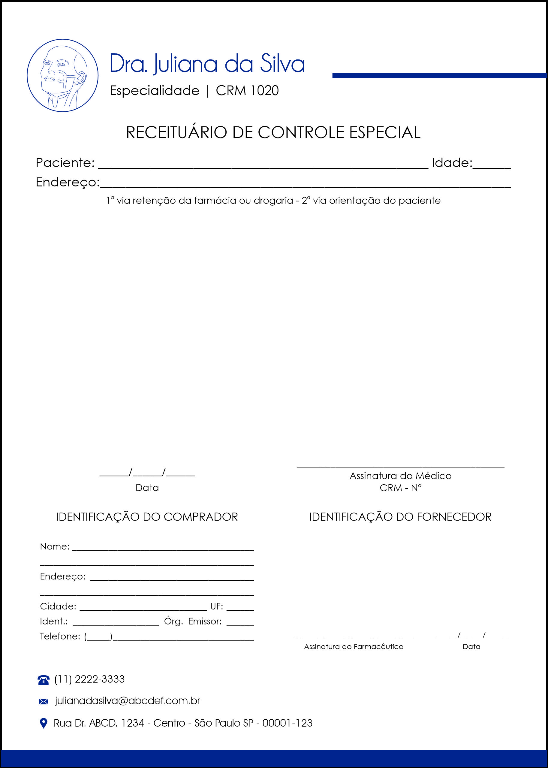 Receituário de Controle Especial Otorrinolaringologia Barcelona