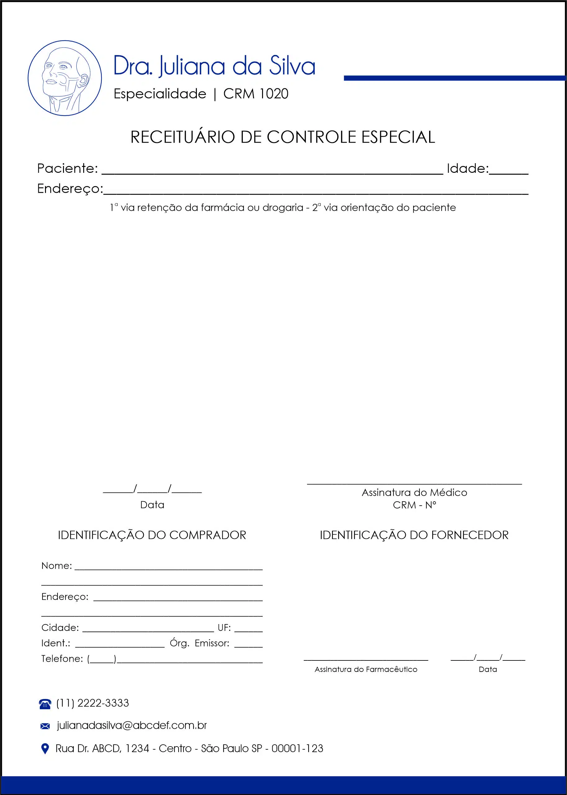 Receituário de Controle Especial Otorrinolaringologia Barcelona