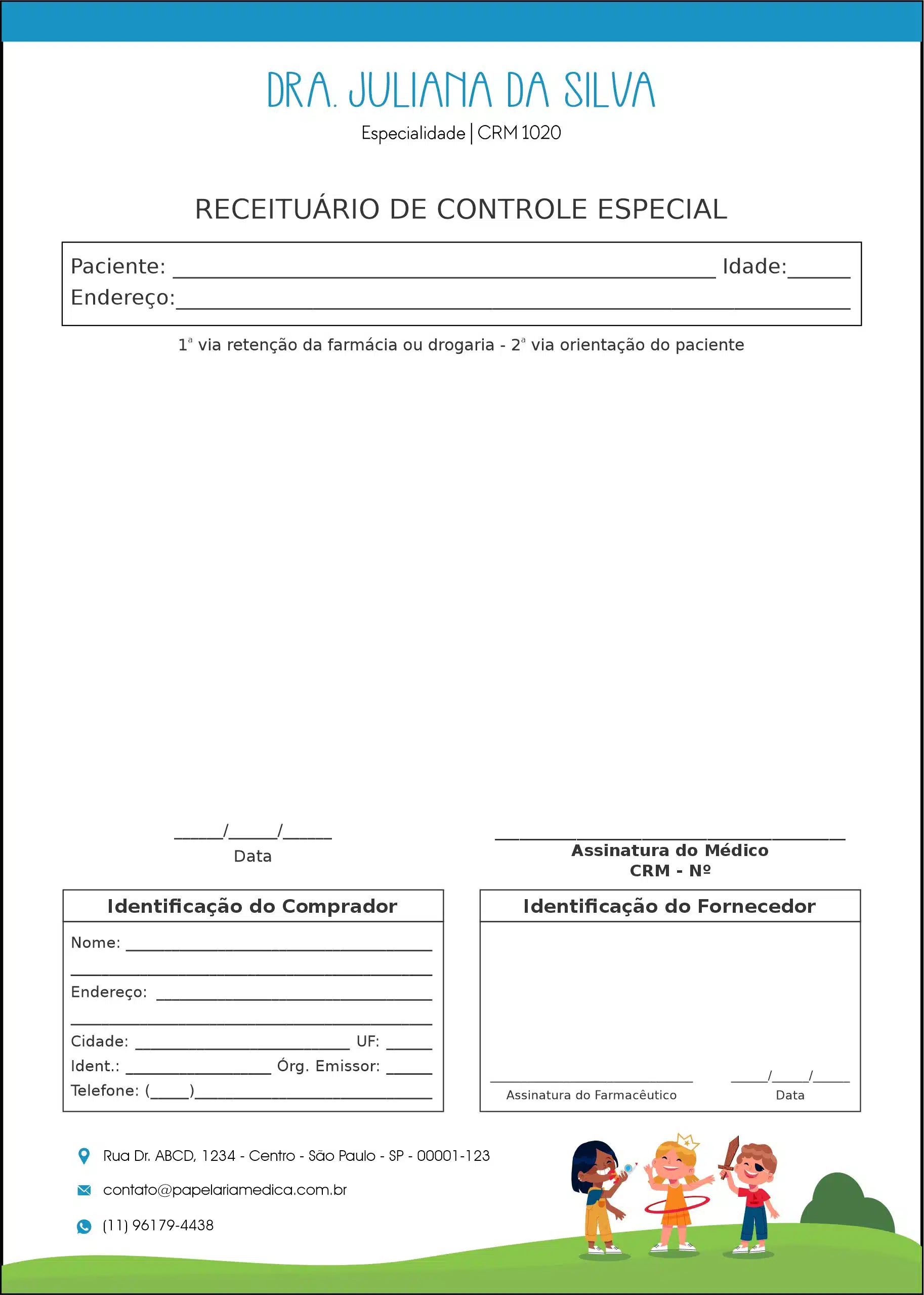 Receituário de Controle Especial Pediatra Toruń