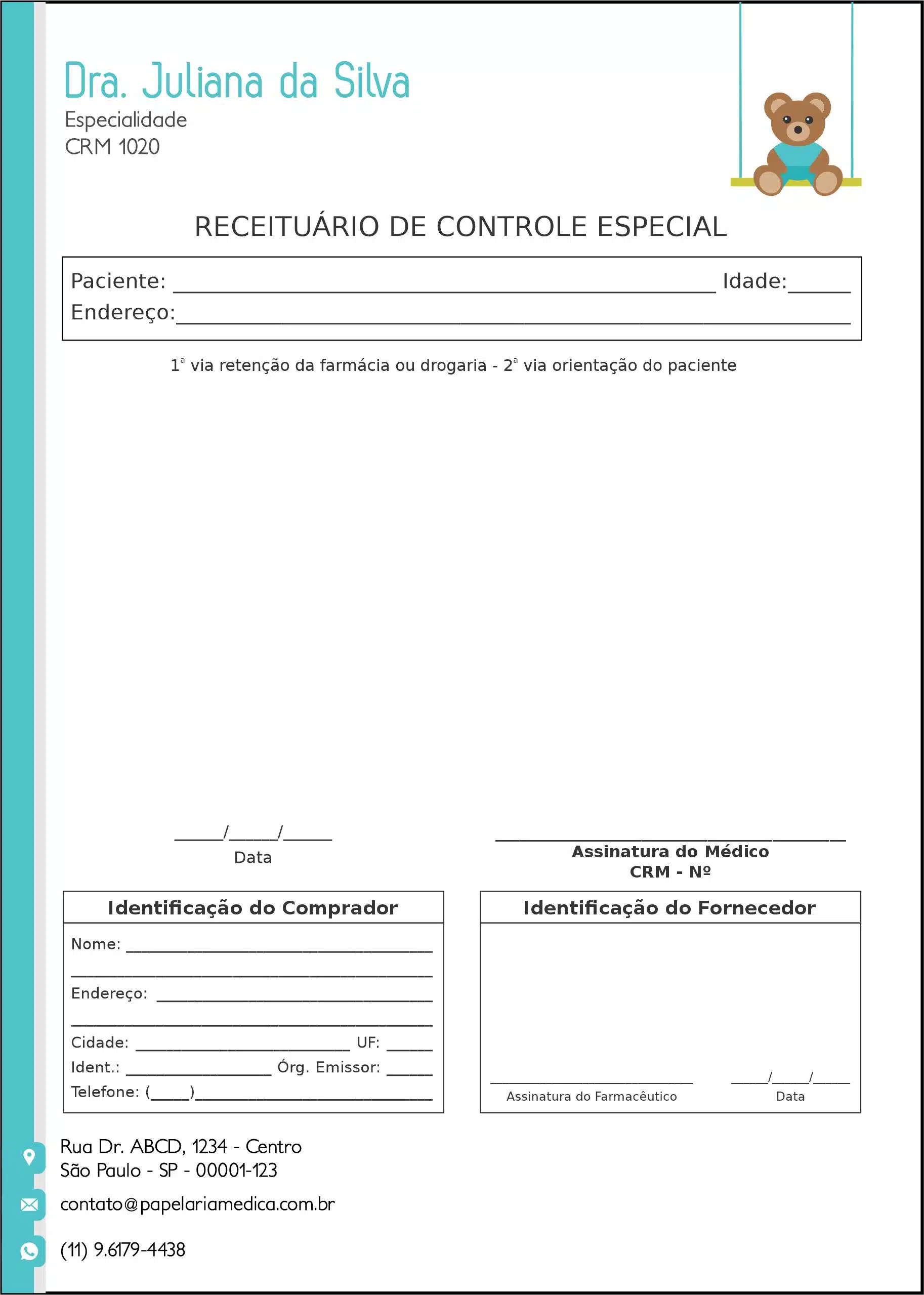 Receituário de Controle Especial Pediatra Katovice