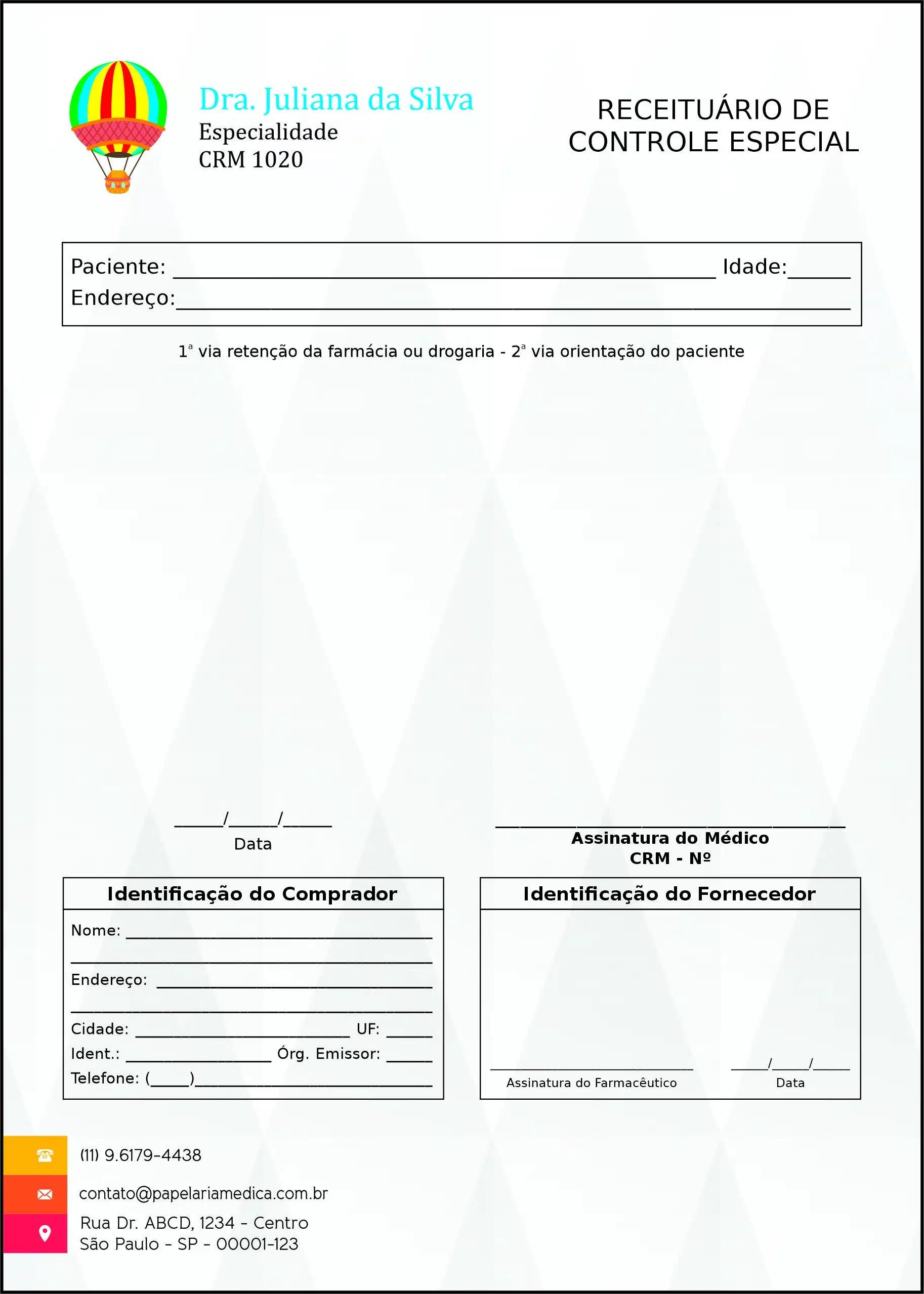 Receituário de Controle Especial Pediatra Estetino