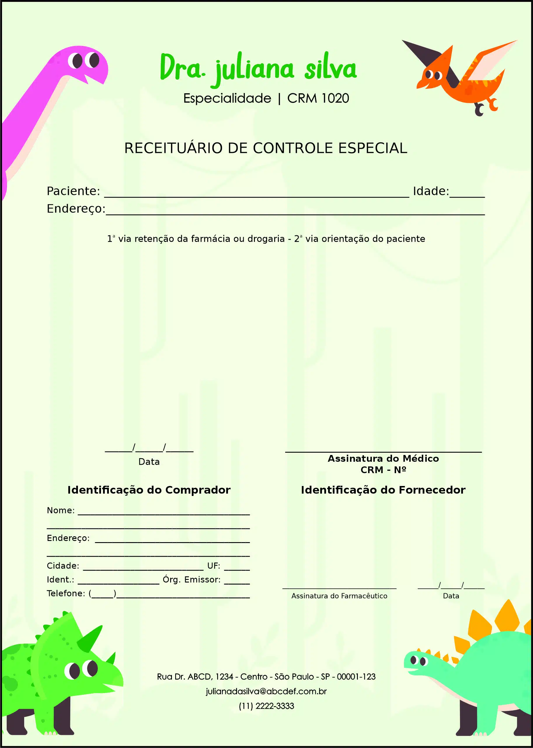 Receituário de Controle Especial Pediatra Sopot