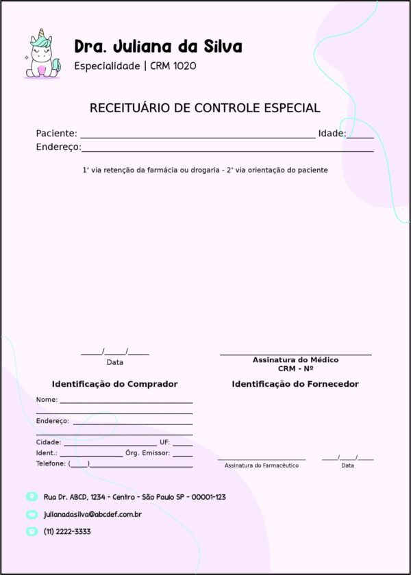 Receituário de Controle Especial Pediatra Moszna Receituário de Controle Especial Pediatra Moszna