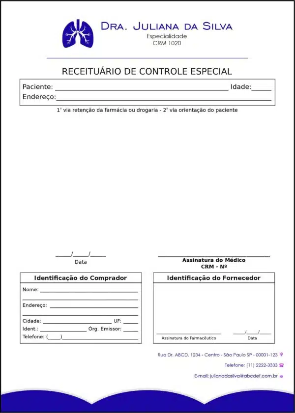 Receituário de Controle Especial Pneumologia Odense Receituário de Controle Especial Pneumologia Odense