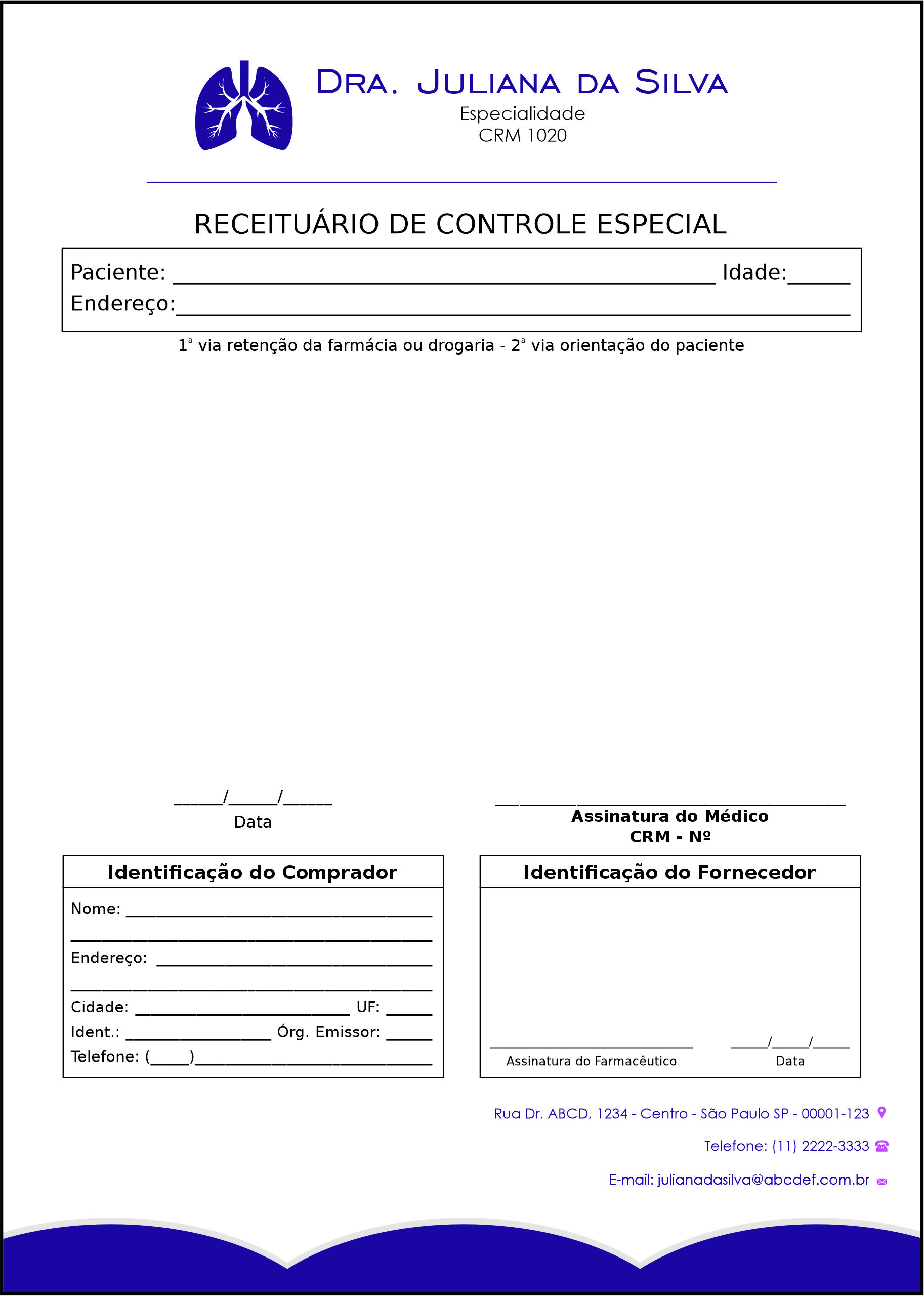 Receituário de Controle Especial Pneumologia Odense