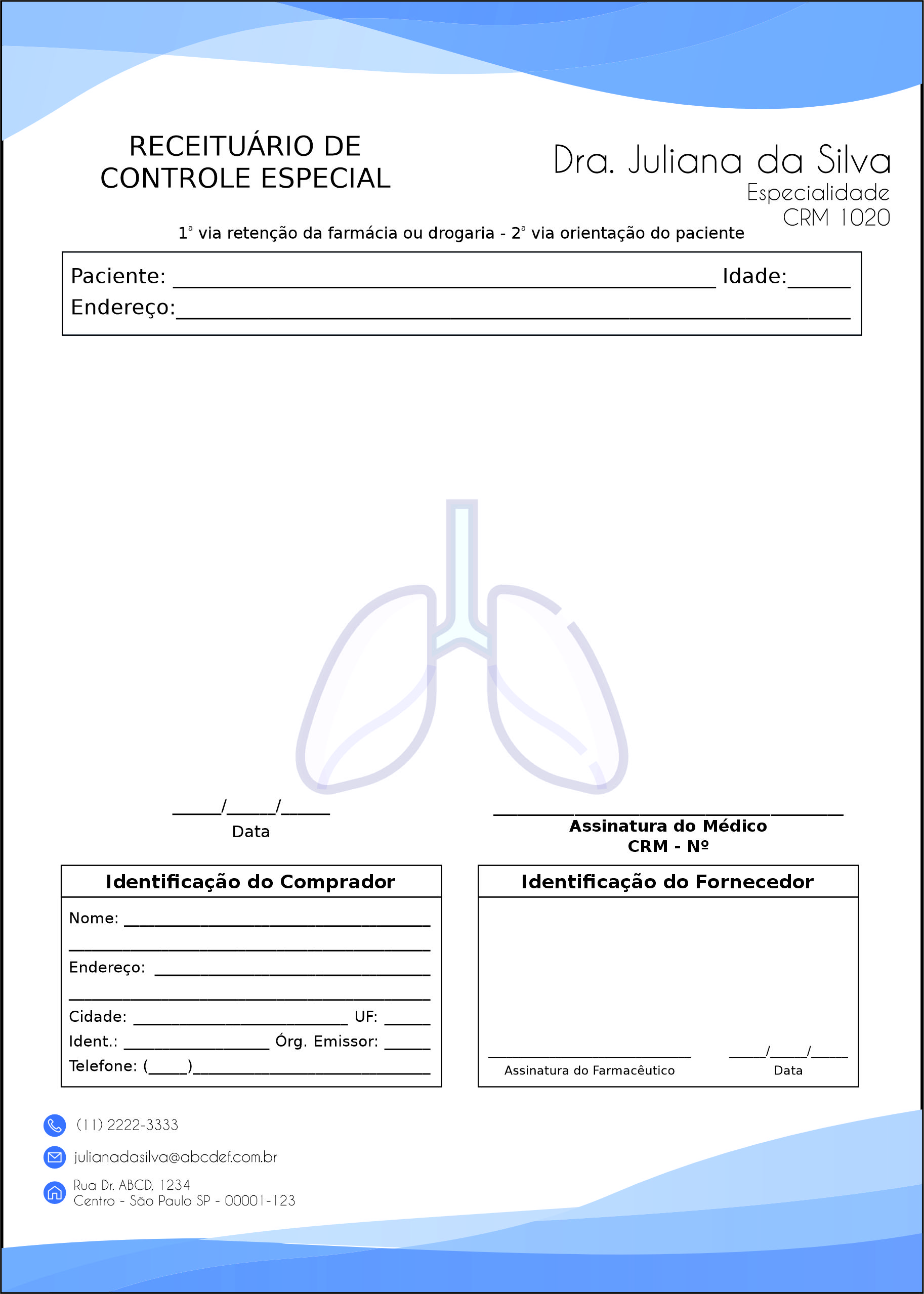 Receituário de Controle Especial Pneumologia Horsens