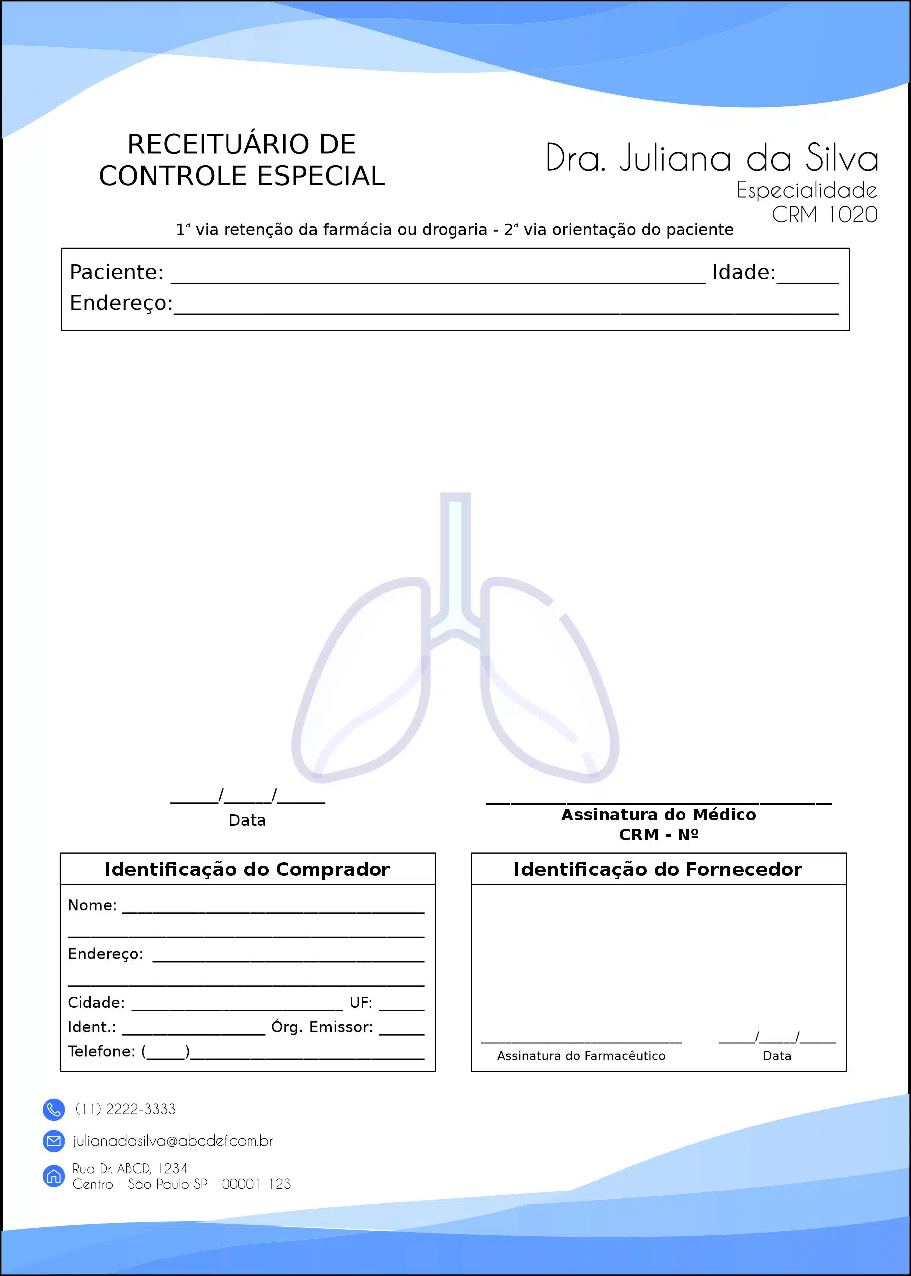 Receituário de Controle Especial Pneumologia Horsens