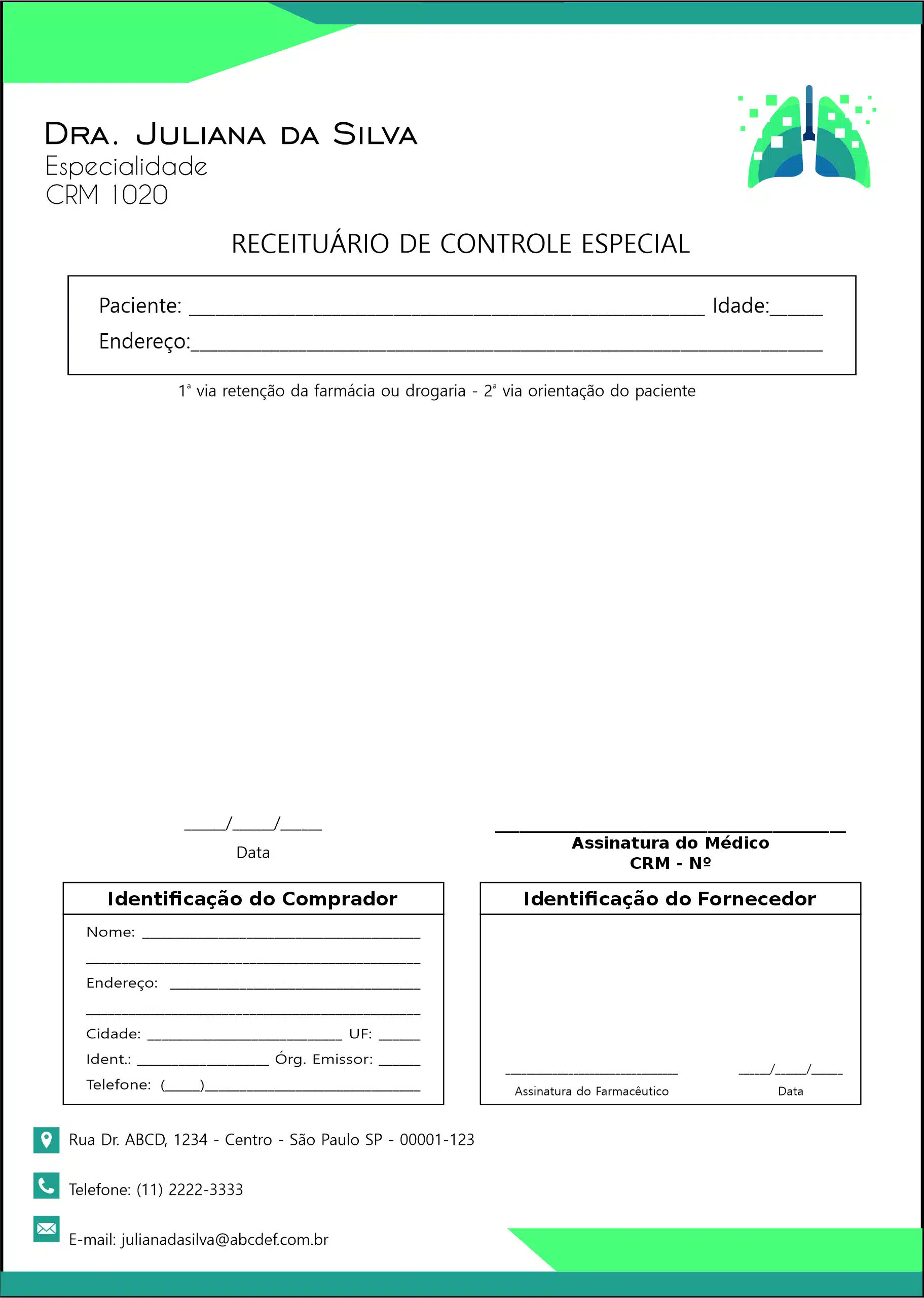 Receituário de Controle Especial Pneumologia Vodskov