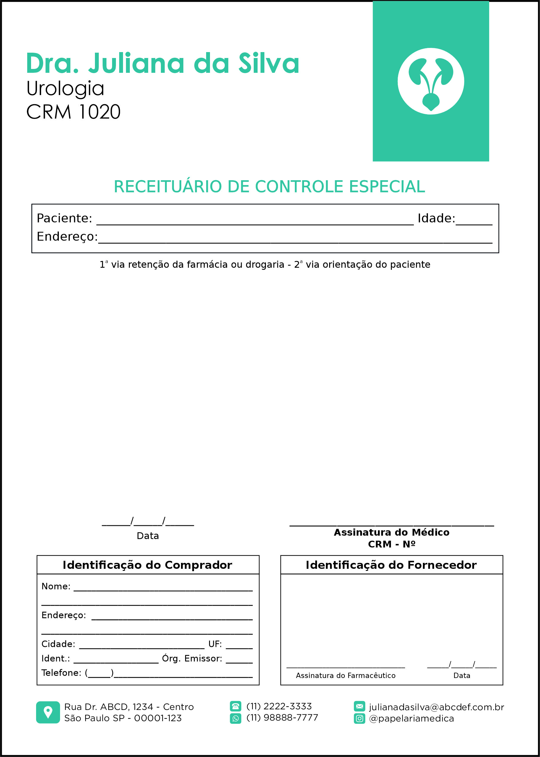 Receituário de Controle Especial Urologia Lisboa