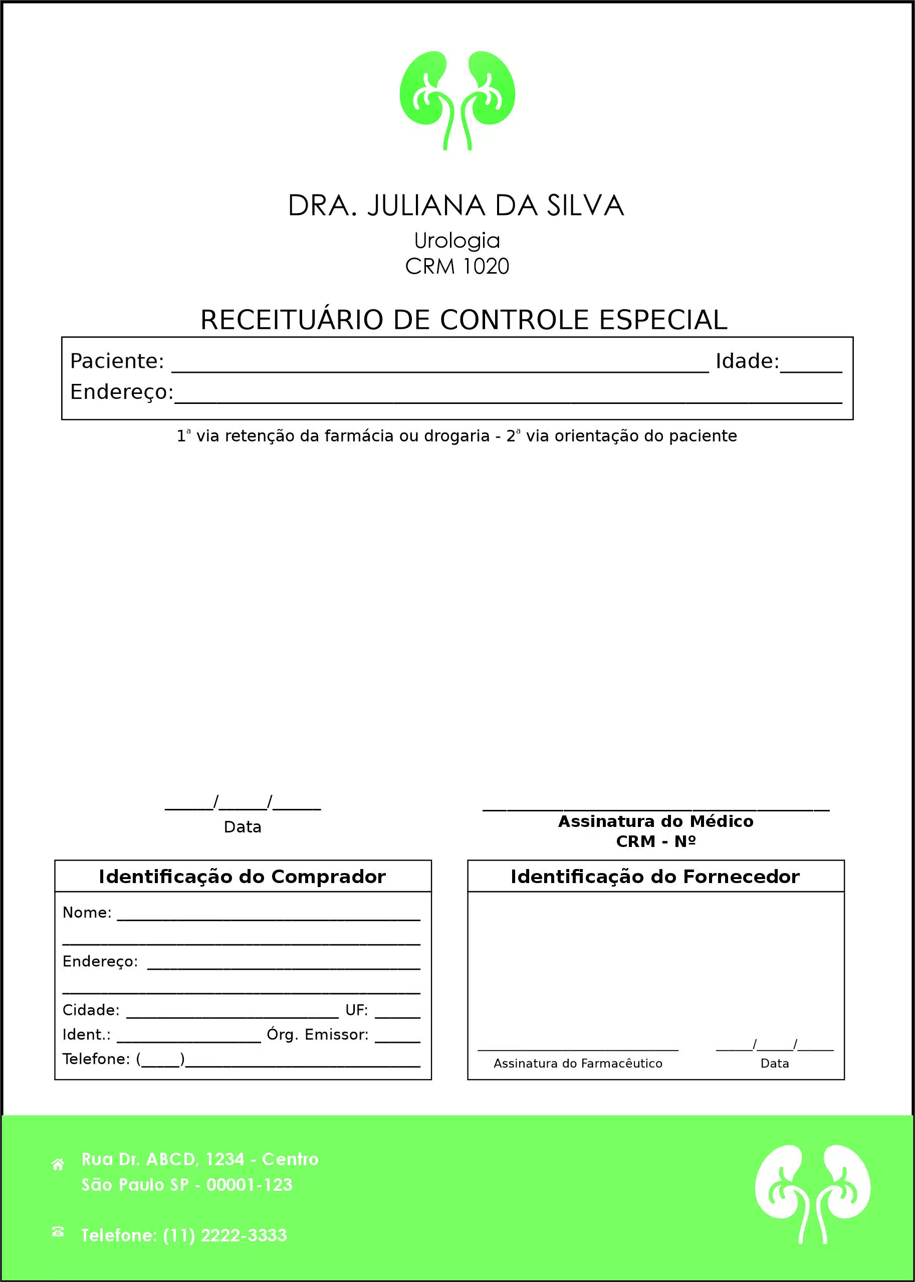 Receituário de Controle Especial Urologia Braga
