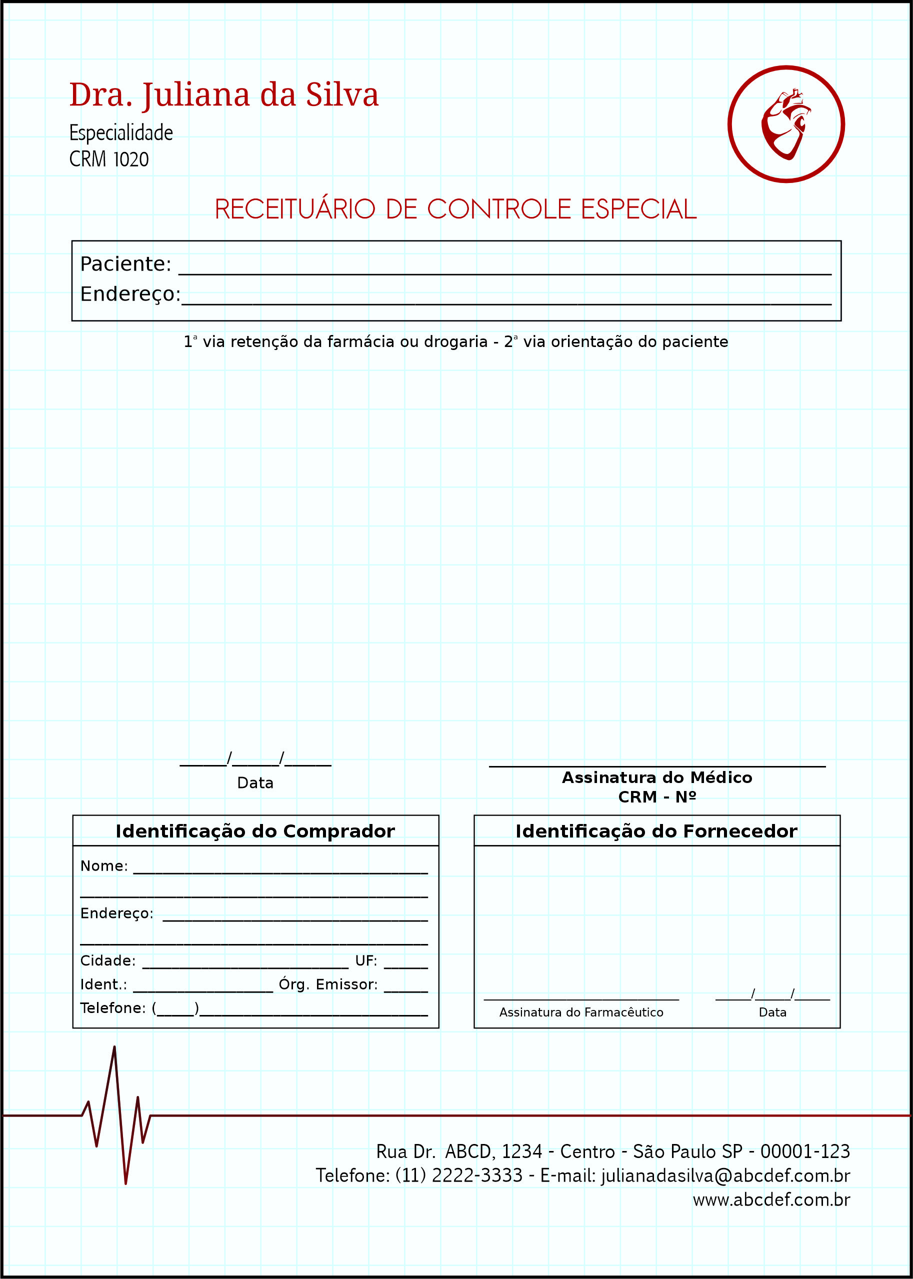 Receituário de Controle Especial Cardiologista Eindhoven