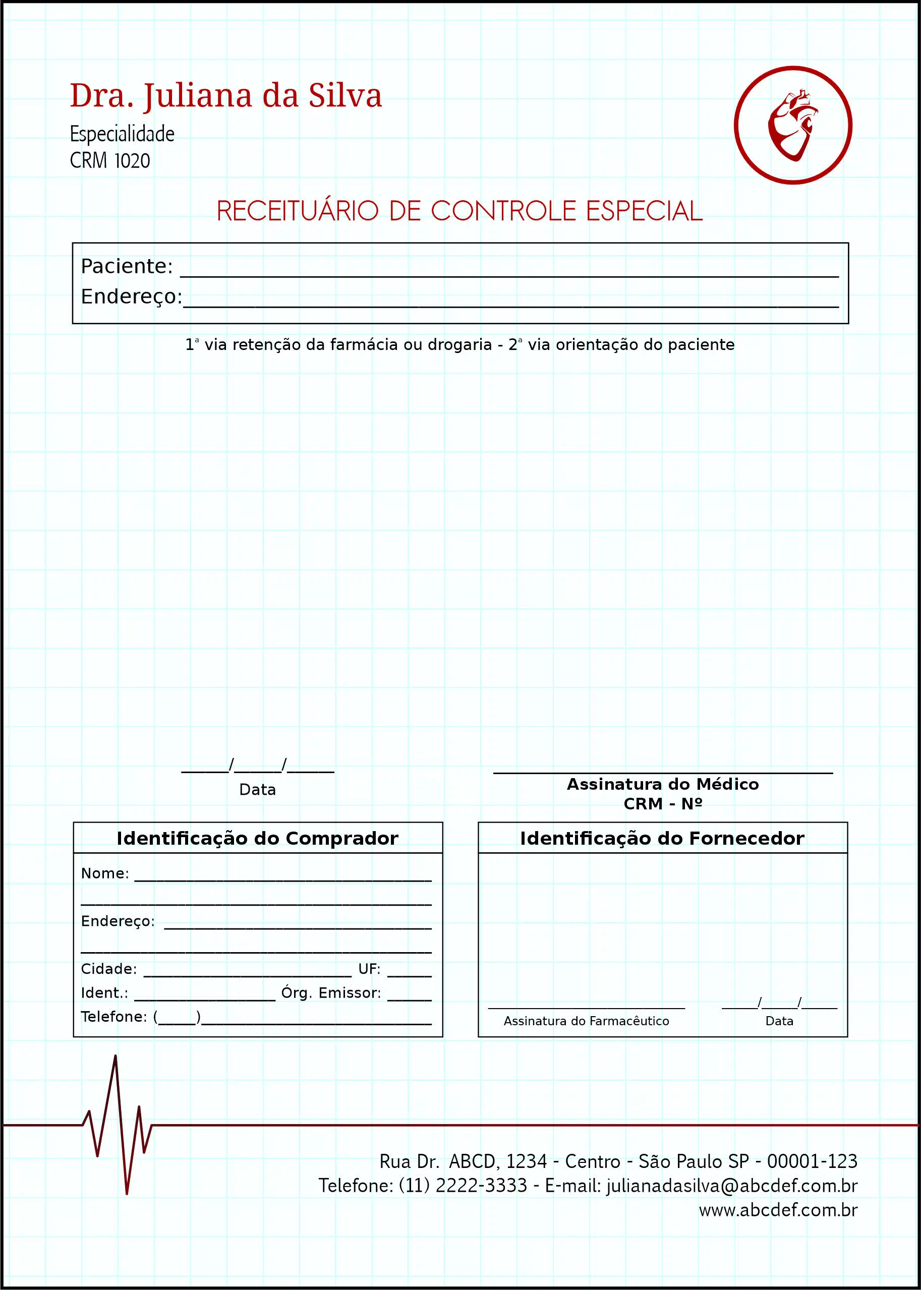 Receituário de Controle Especial Cardiologista Eindhoven