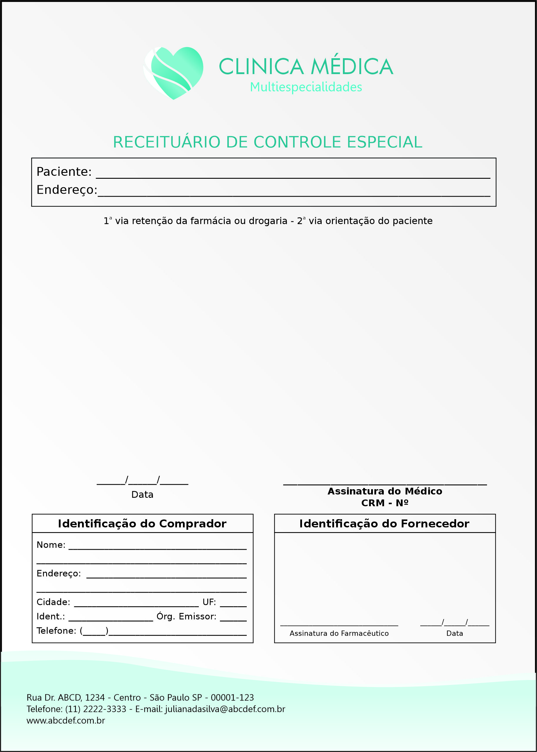 Receituário de Controle Especial Cardiologista Haia