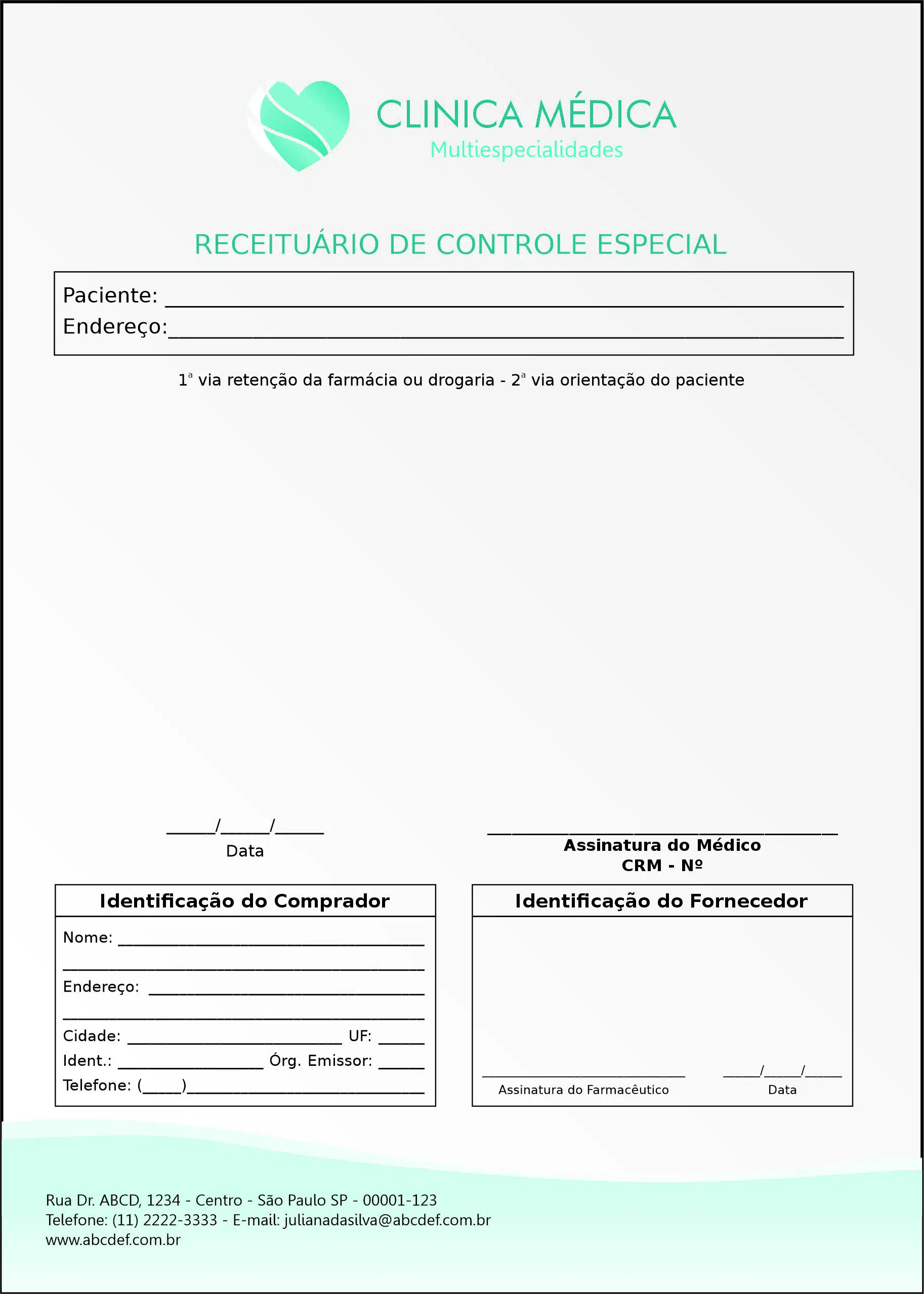 Receituário de Controle Especial Cardiologista Haia