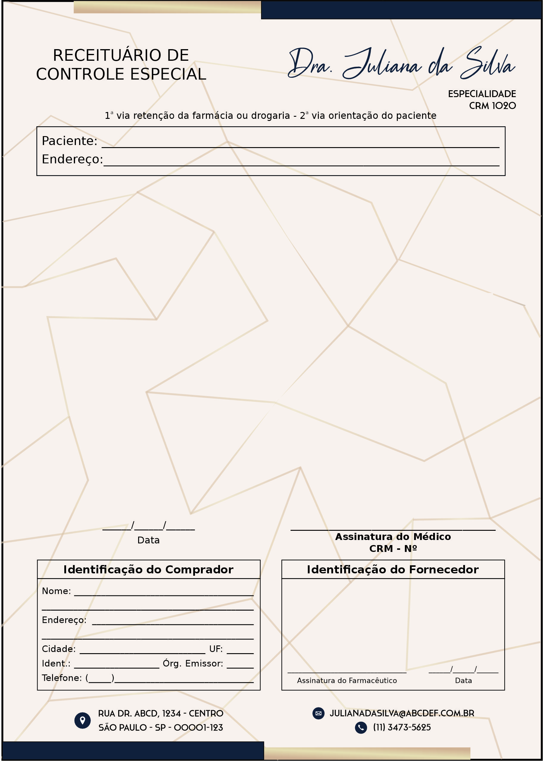 Receituário de Controle Especial Dermatologista Brighton