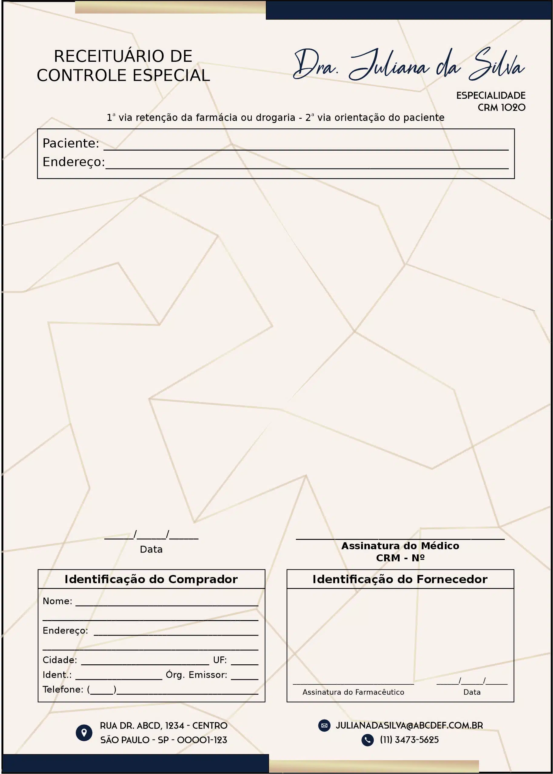 Receituário de Controle Especial Dermatologista Brighton