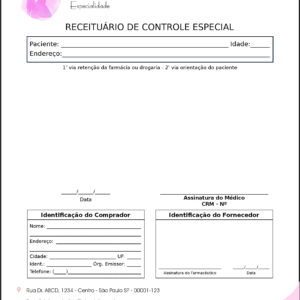 Receituário de Controle Especial Dermatologista Bath