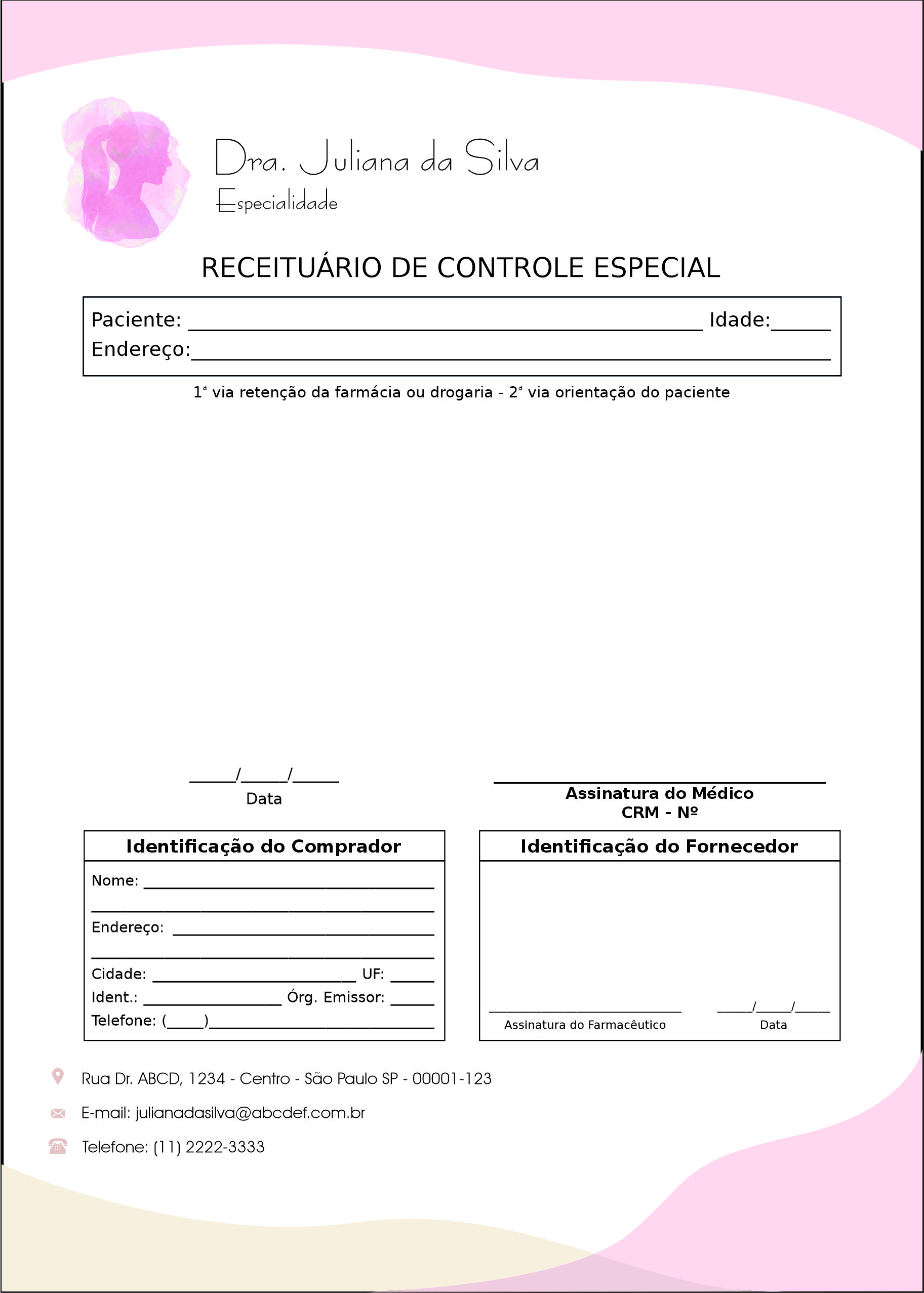 Receituário de Controle Especial Dermatologista Bath