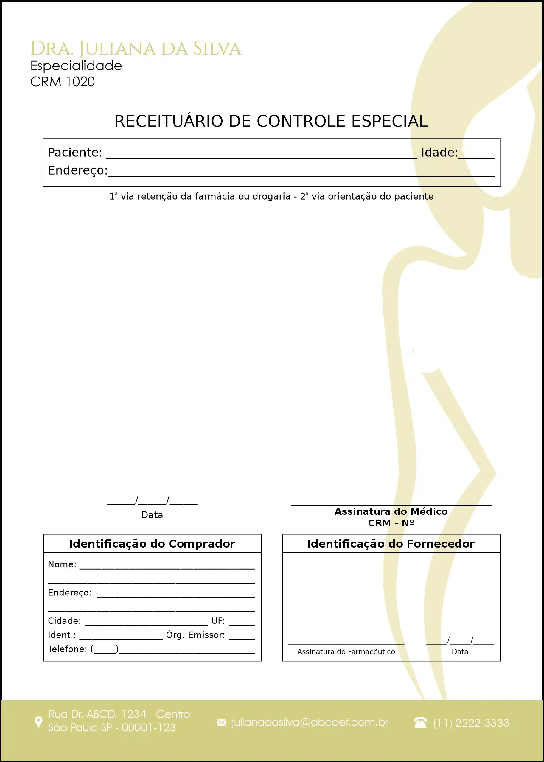 Receituário de Controle Especial Dermatologista Winchester