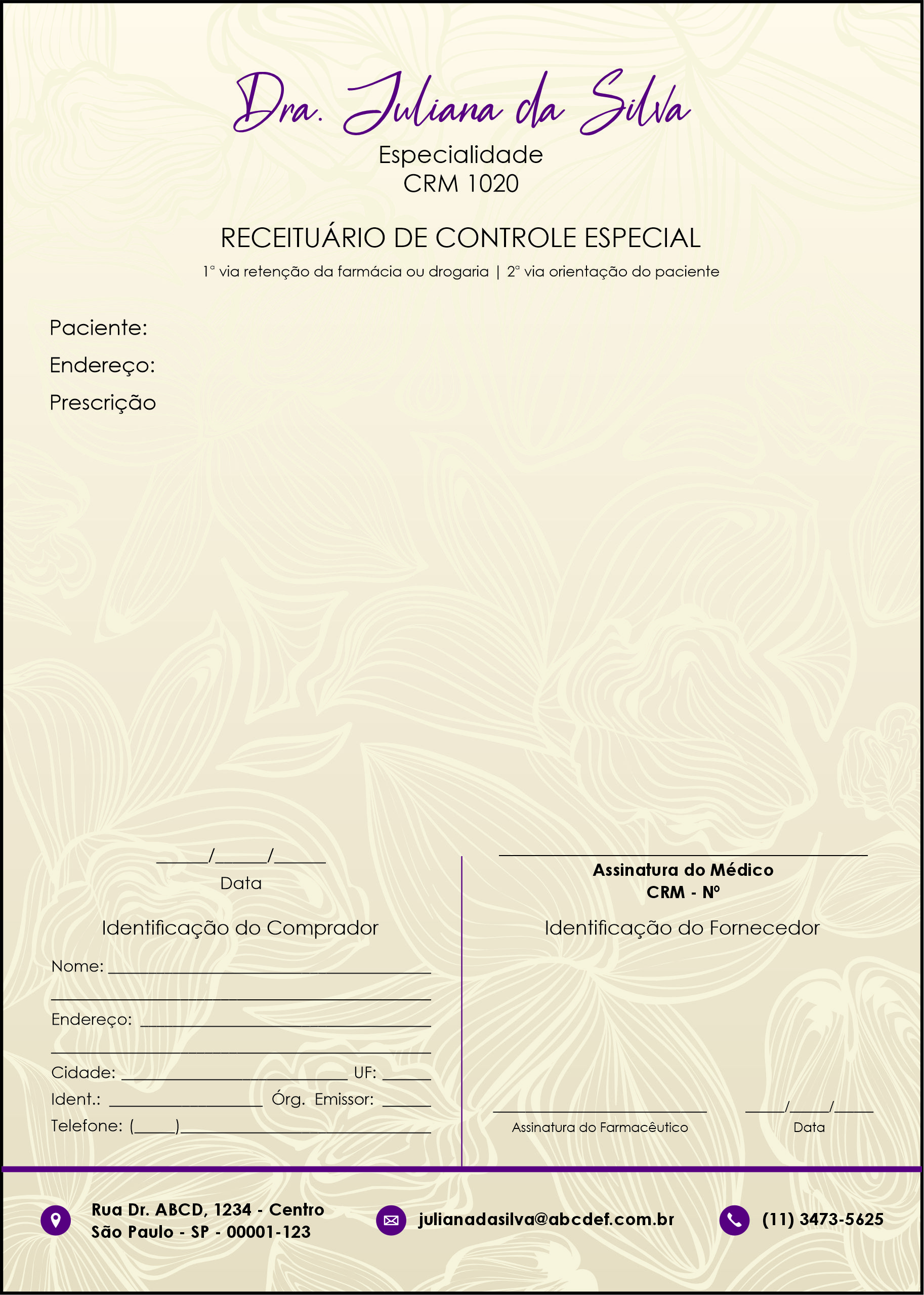 Receituário de Controle Especial Dermatologista Oxford