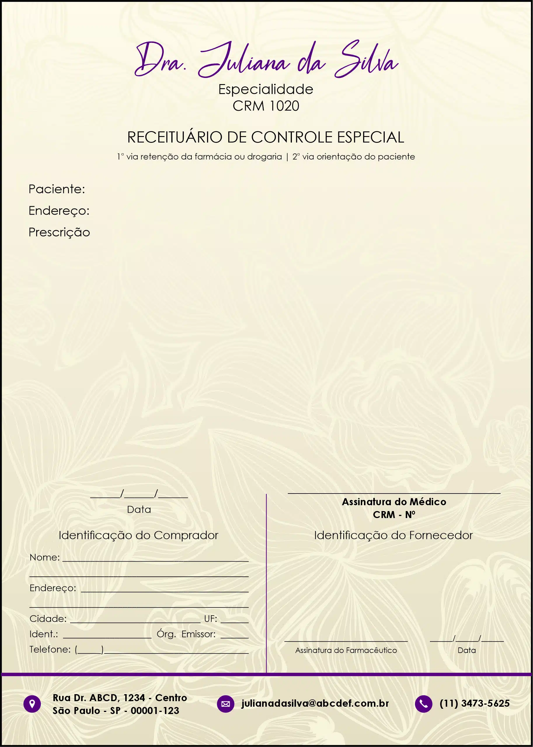 Receituário de Controle Especial Dermatologista Oxford