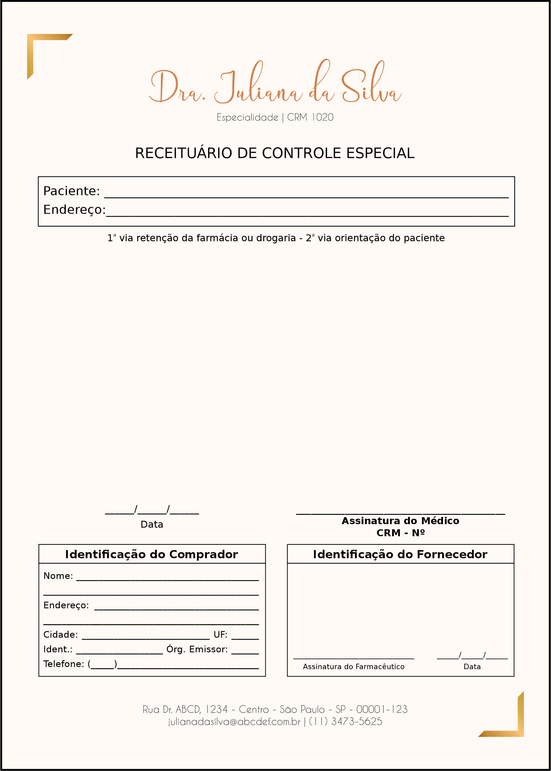 Receituário de Controle Especial Dermatologista Bristol