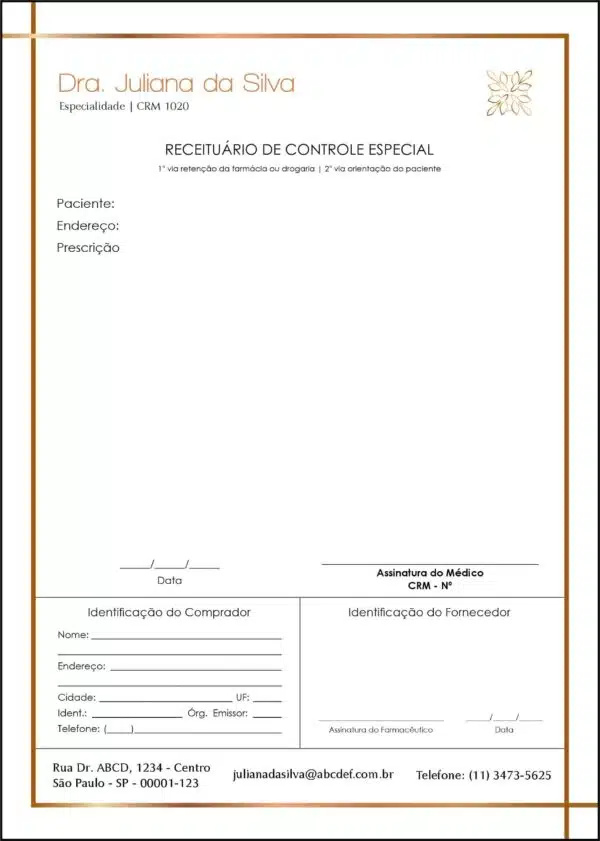 Receituário de Controle Especial Dermatologista Chester Receituário de Controle Especial Dermatologista Chester