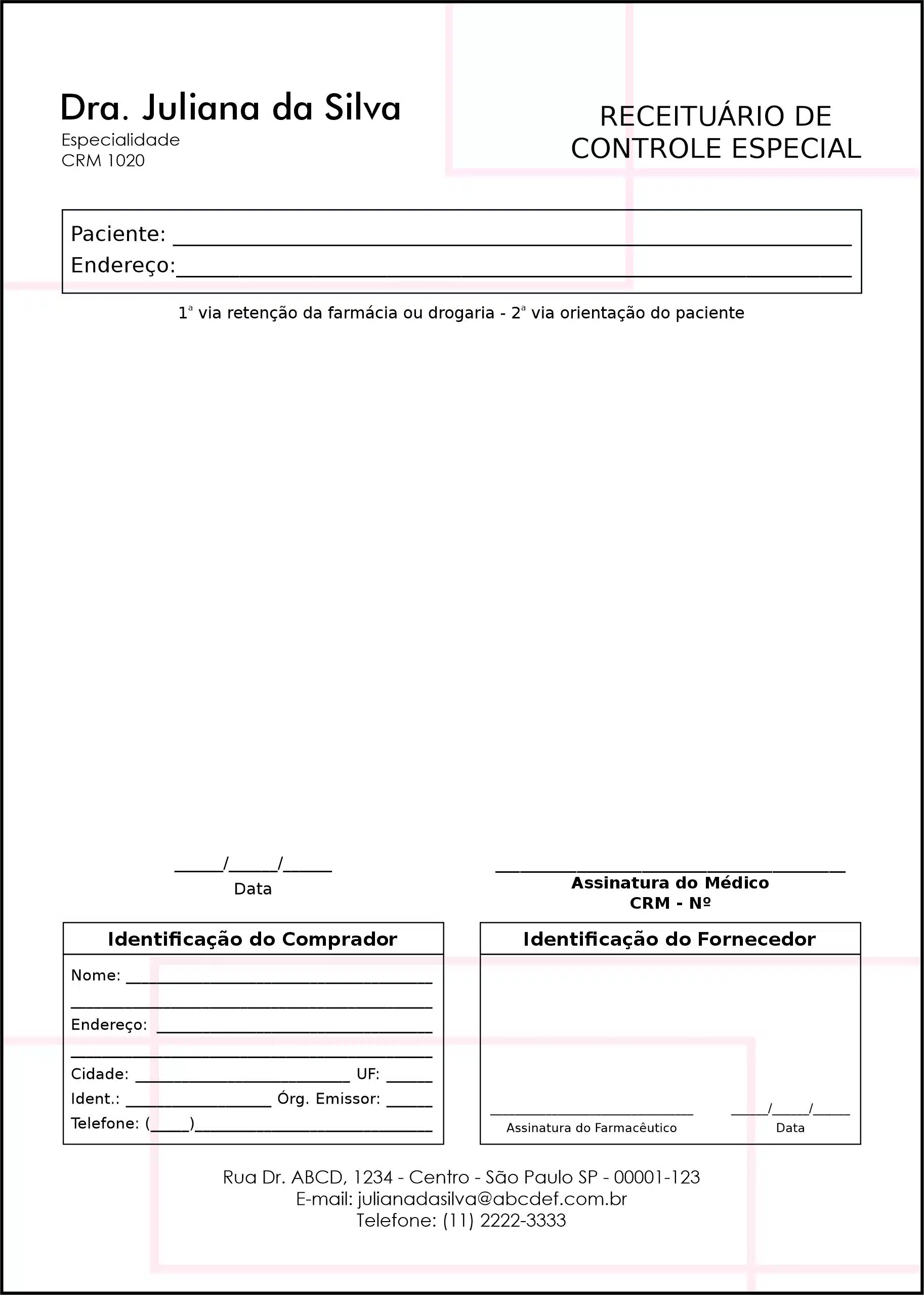 Receituário de Controle Especial Dermatologista Ripon
