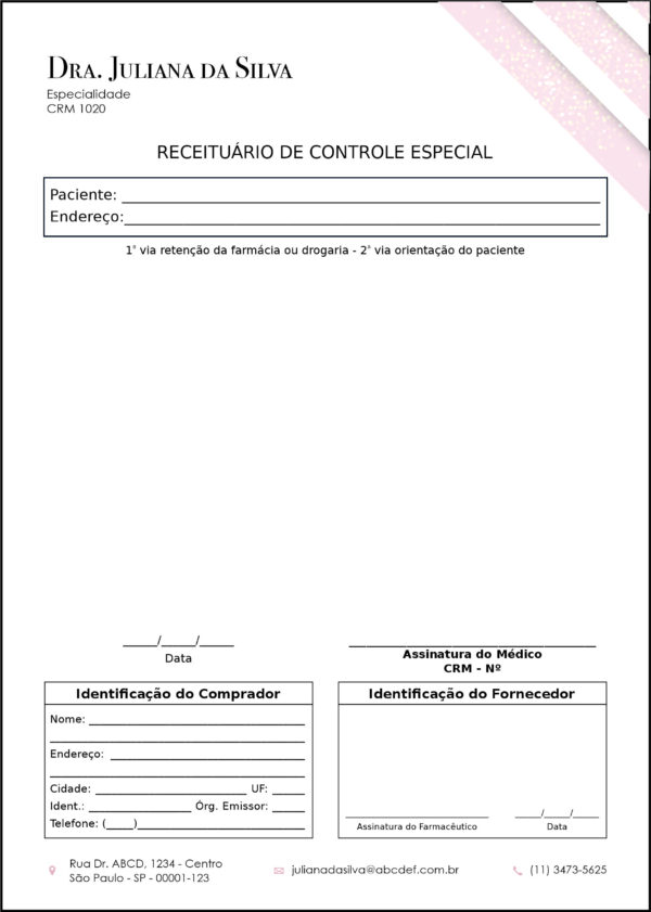 Receituário de Controle Especial Dermatologista Burford Receituário de Controle Especial Dermatologista Burford