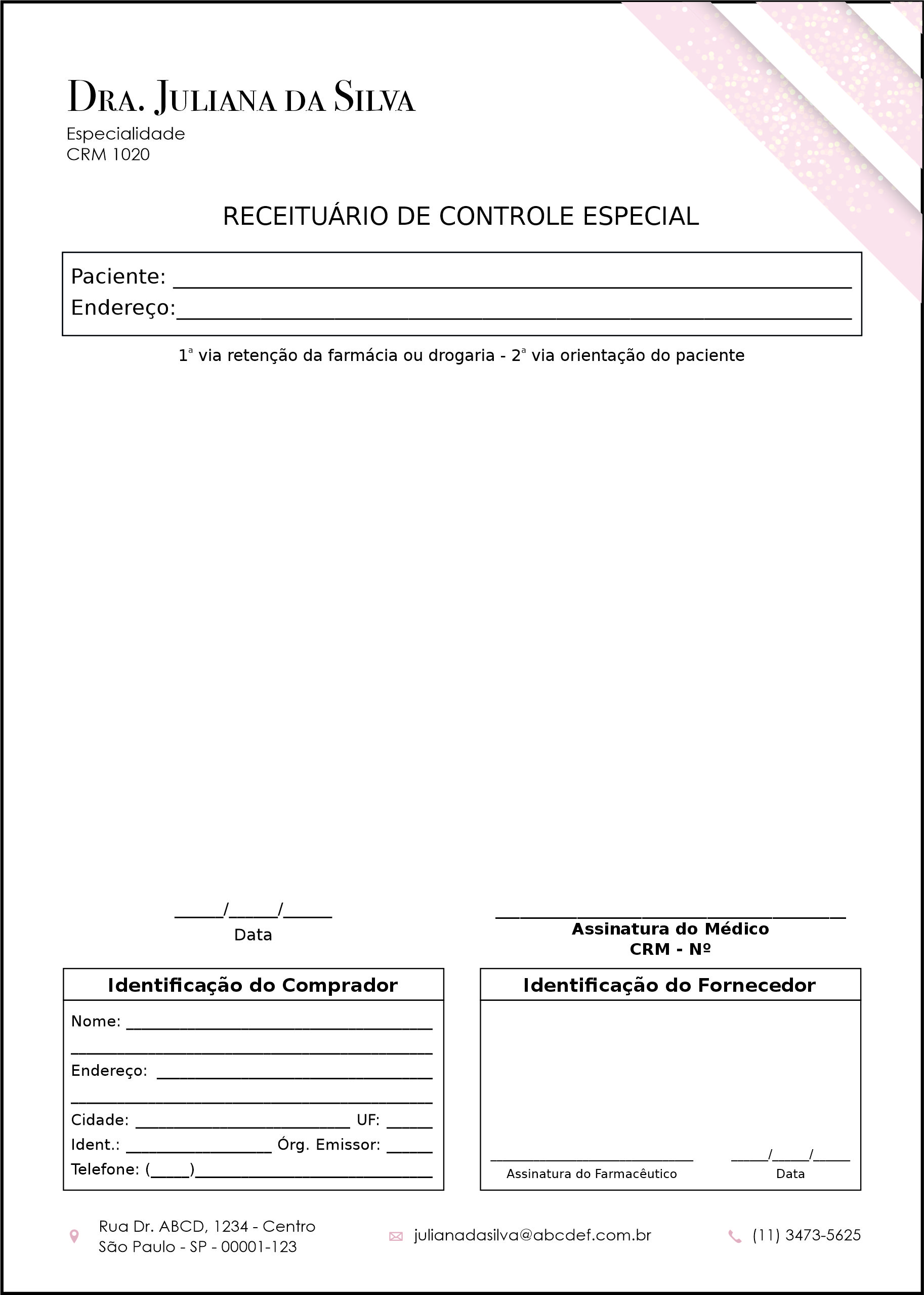 Receituário de Controle Especial Dermatologista Burford